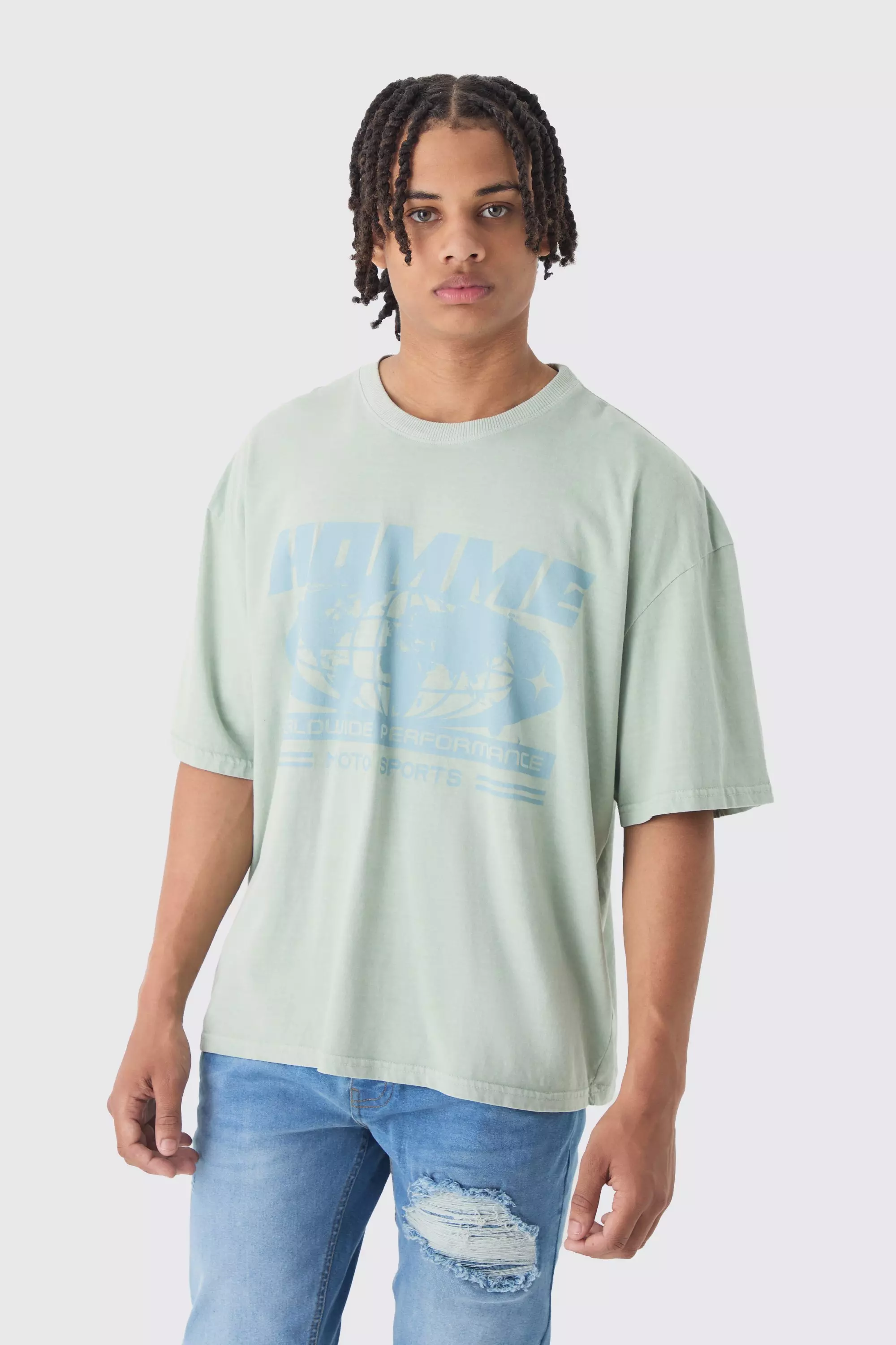 Sage Green Oversized Homme T-shirt