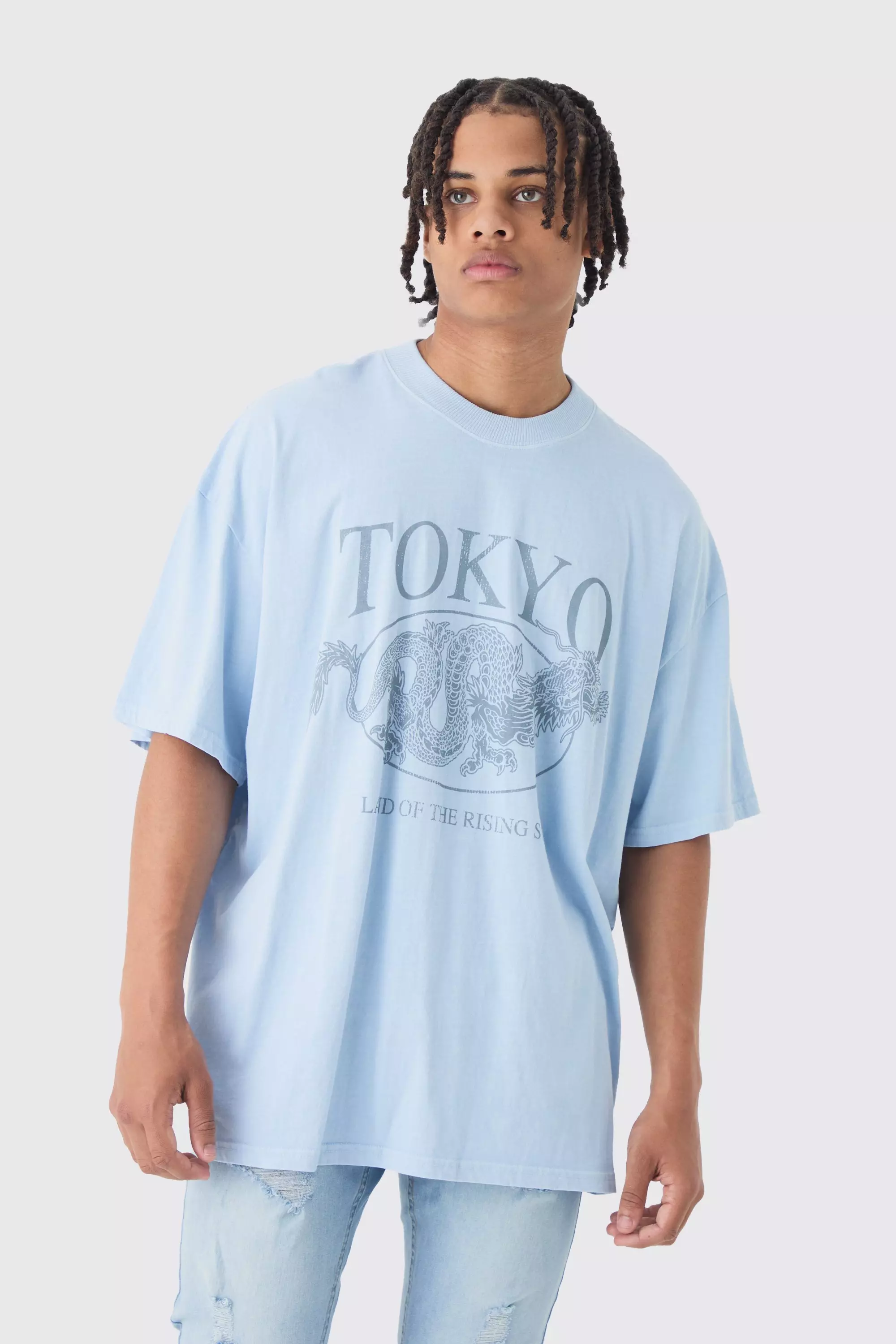 Blue Oversized Extended Neck Tokyo T-shirt