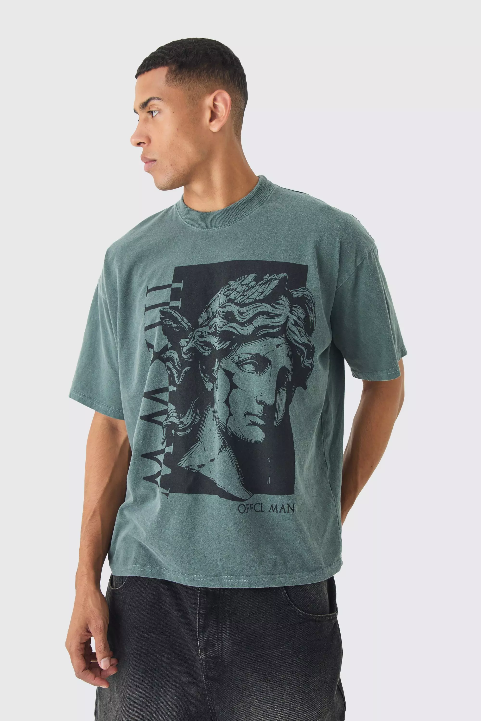 Blue Oversized Extended Neck Renaissance T-shirt