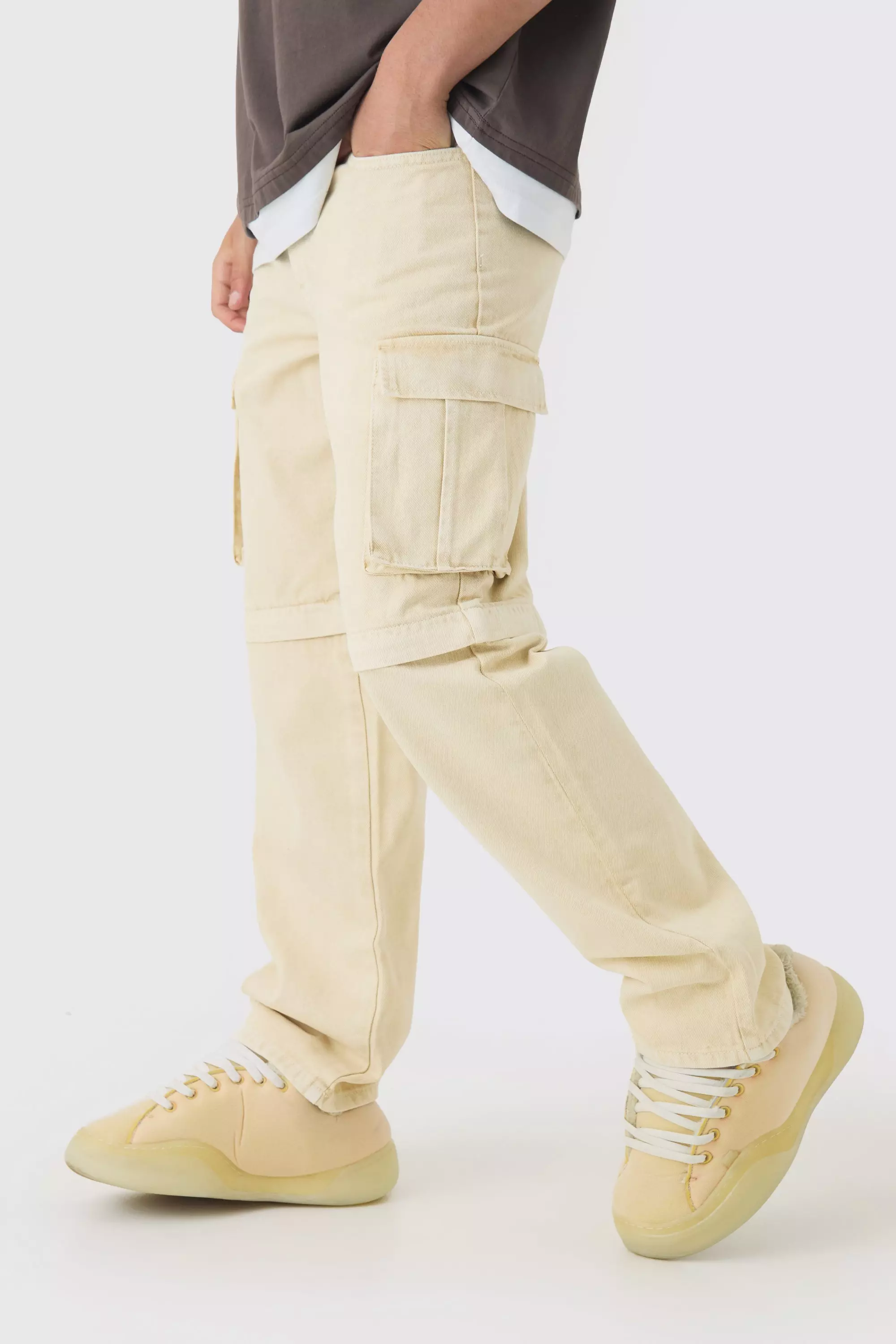 Stone Relaxed Acid Wash Zip Off Twill Cargo Pants alternative image