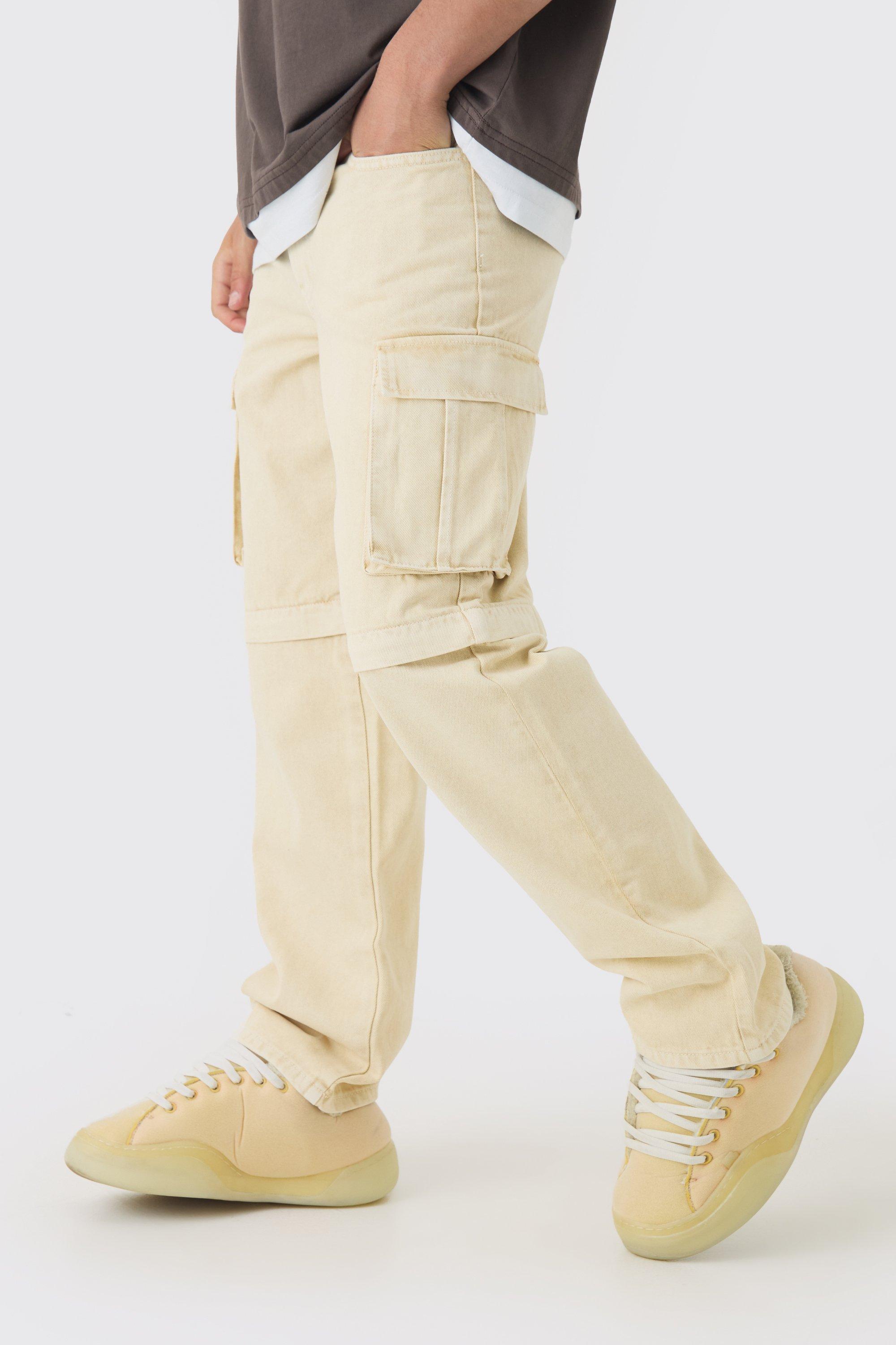 Relaxed Acid Wash Zip Off Twill Cargo Pants | boohooMAN USA