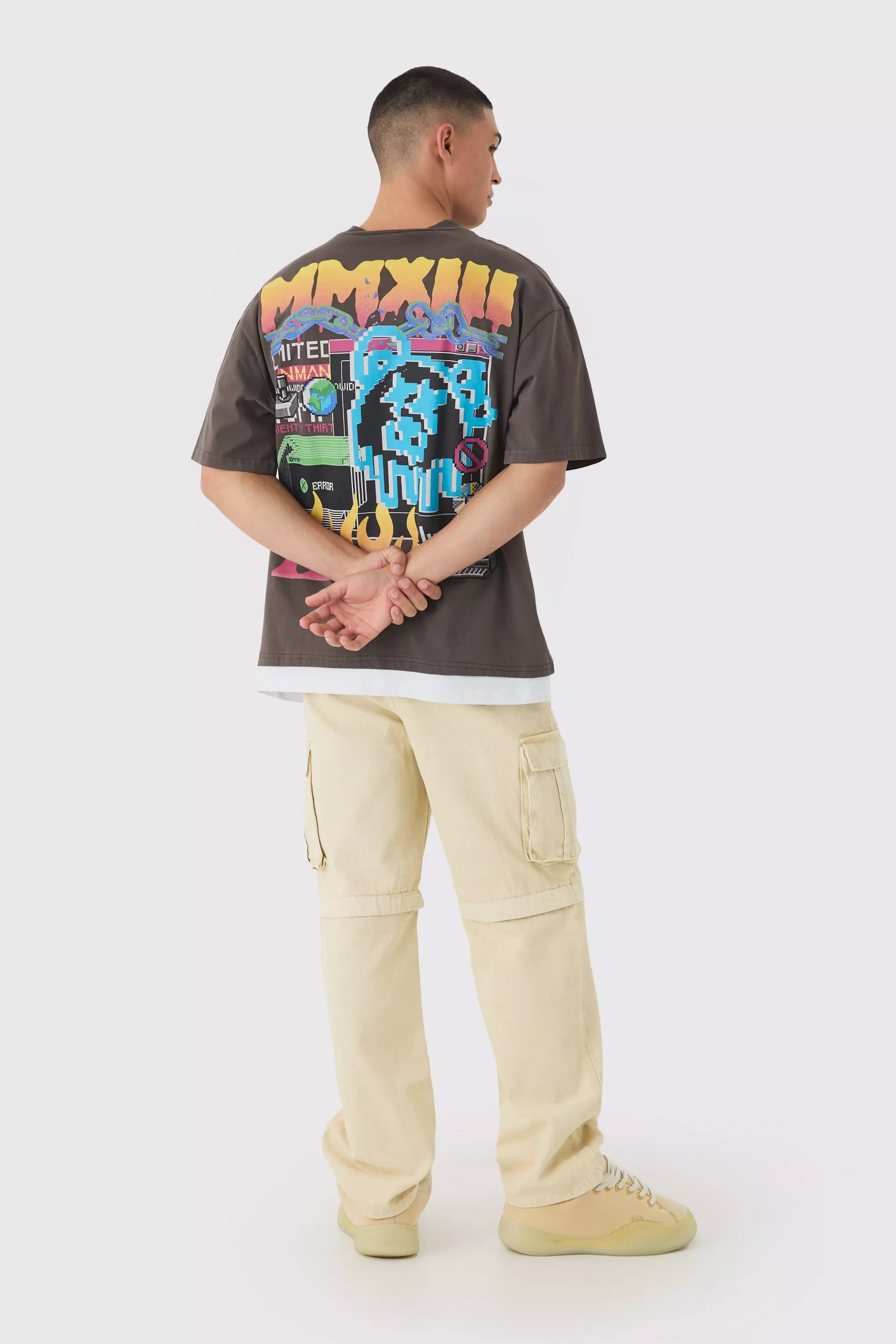 Stone Relaxed Acid Wash Zip Off Twill Cargo Pants alternative image