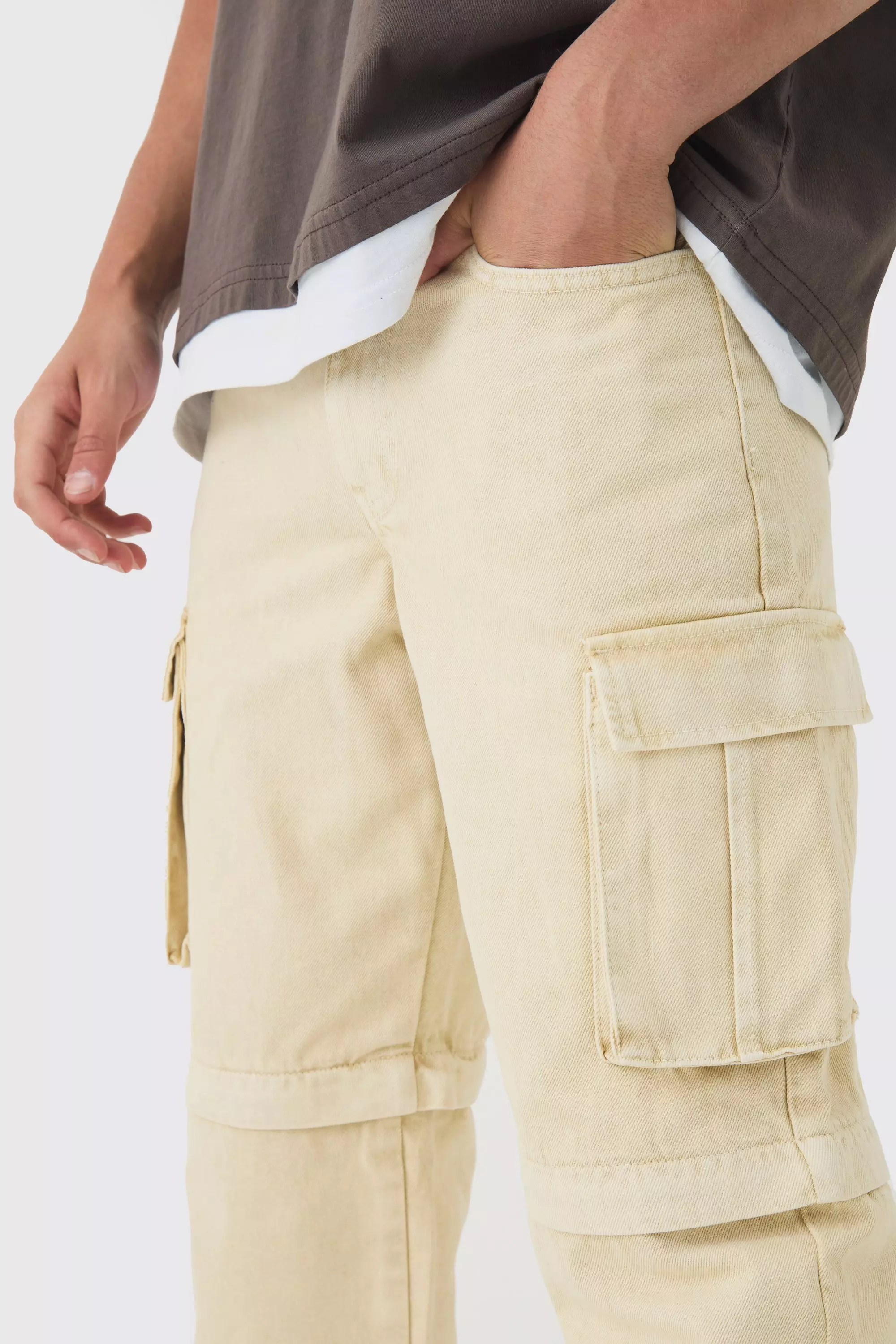 Stone Relaxed Acid Wash Zip Off Twill Cargo Pants alternative image