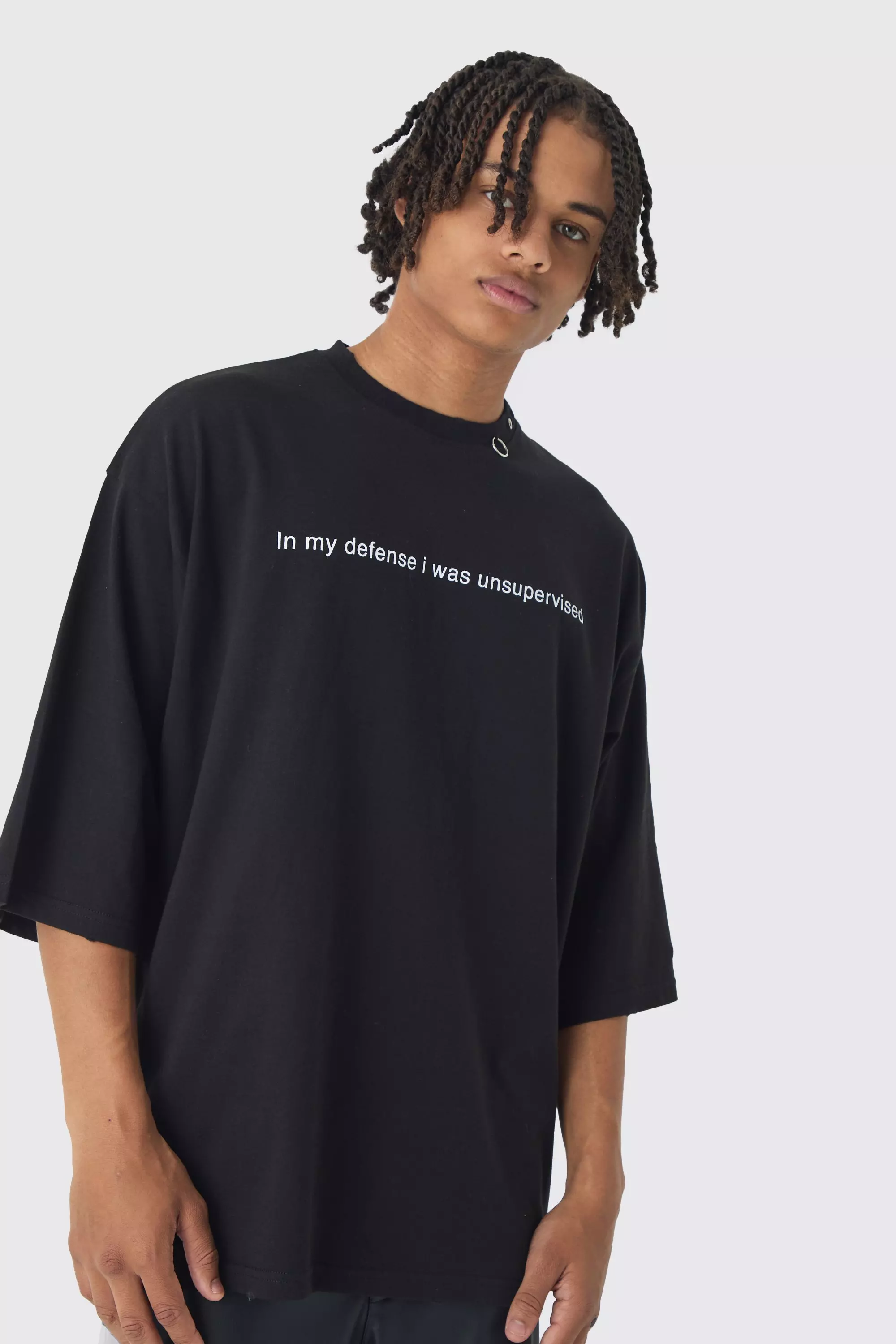 Extreme Heavyweight Oversized Metal Trim Slogan T-Shirt Black