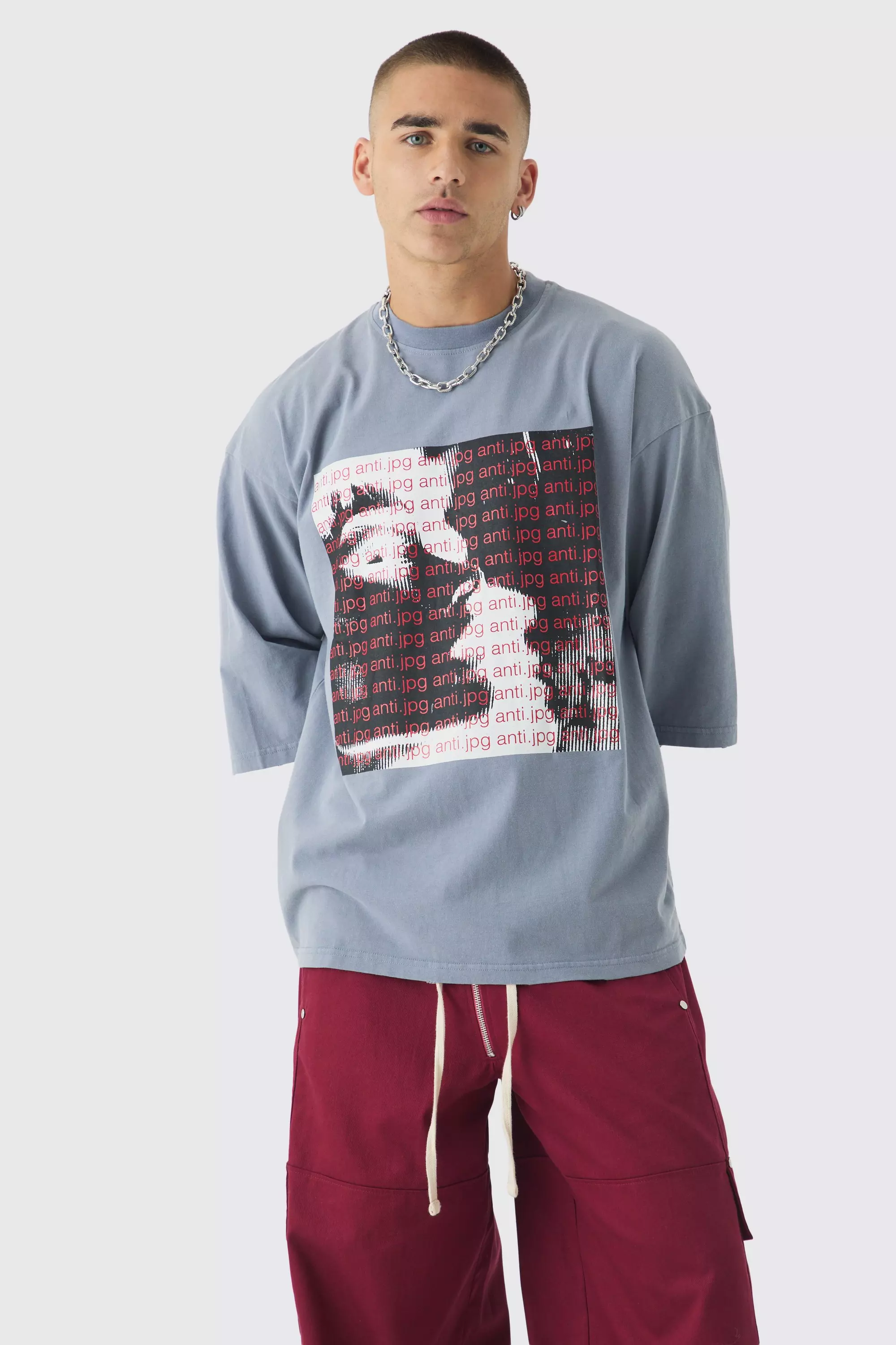 T-shirt oversize épais délavé à imprimé graffiti, Charcoal autre image