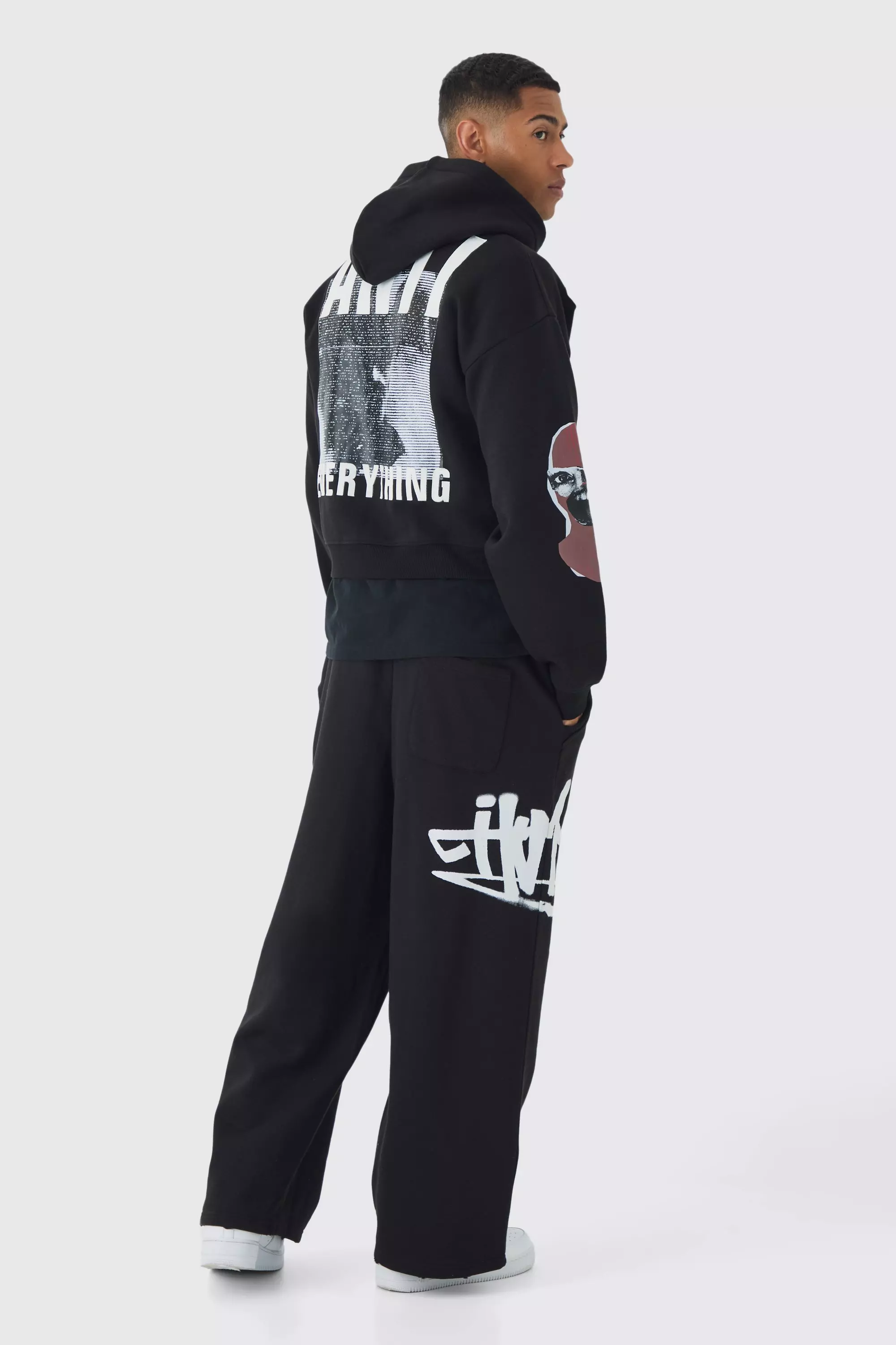 Sweat à capuche zippé et déchiré, Black autre image