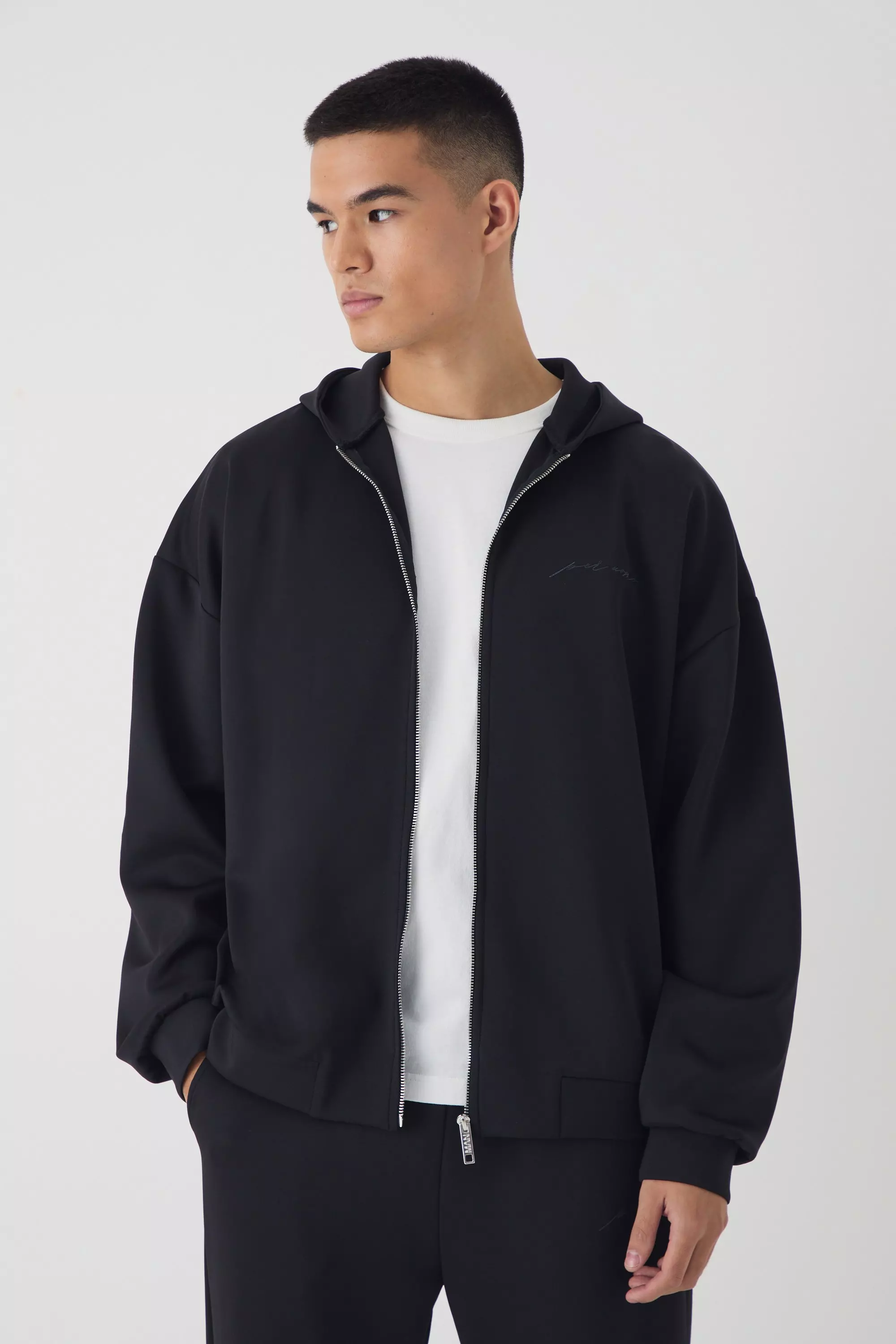 Oversized Scuba Zip Though Hoodie Black