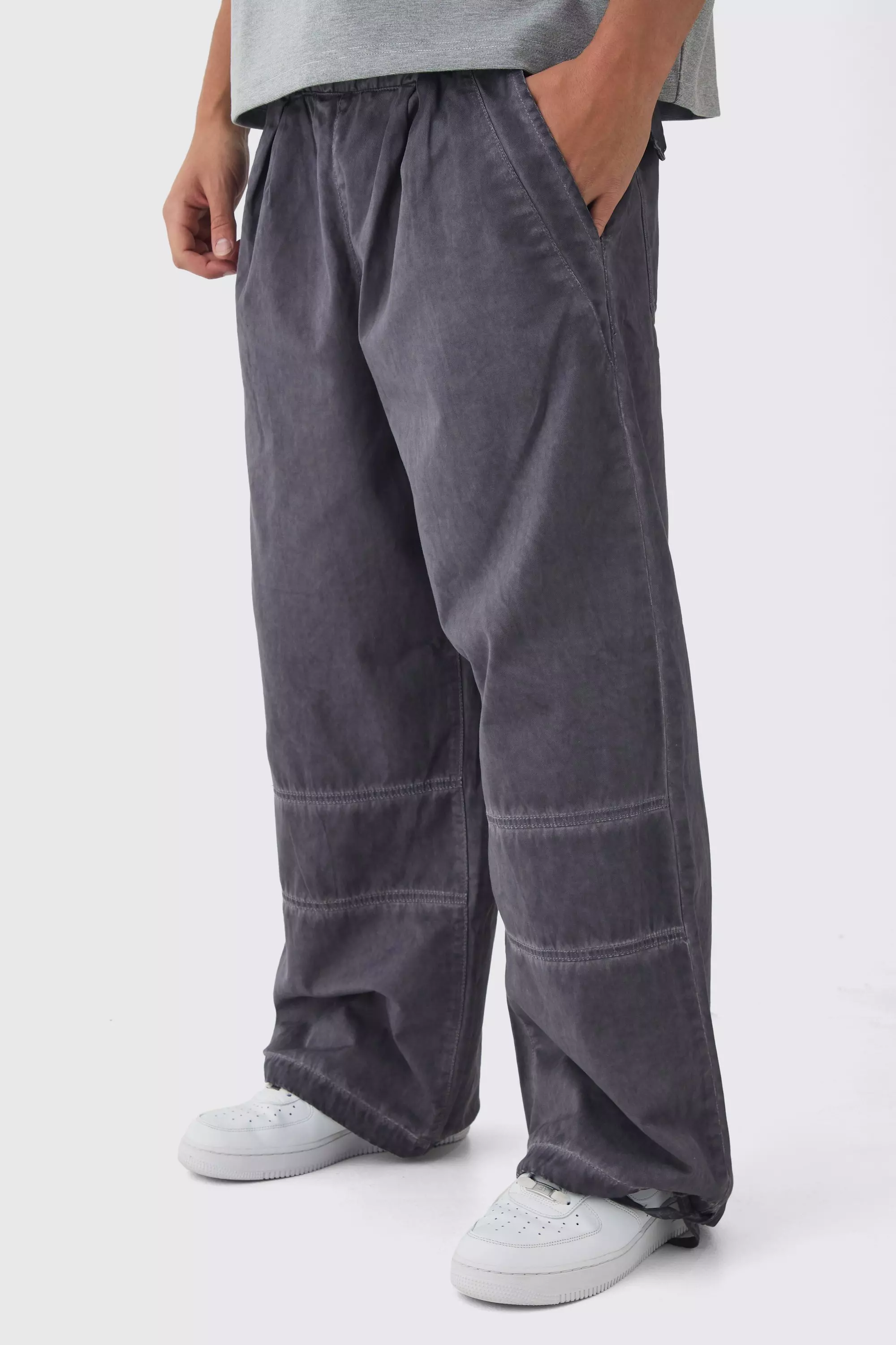 Charcoal Elasticated Waist Parachute Oil Wash Trousers alternative image