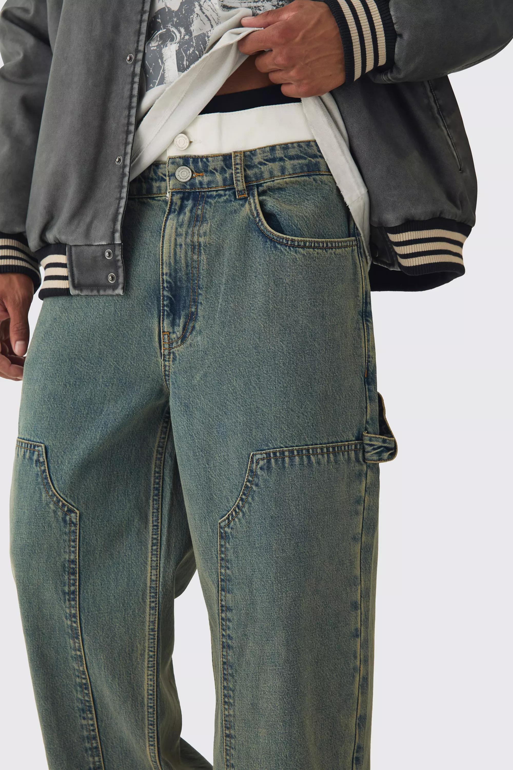 Antique blue Baggy Fit Rigid Double Waistband Carpenter Jeans alternative image