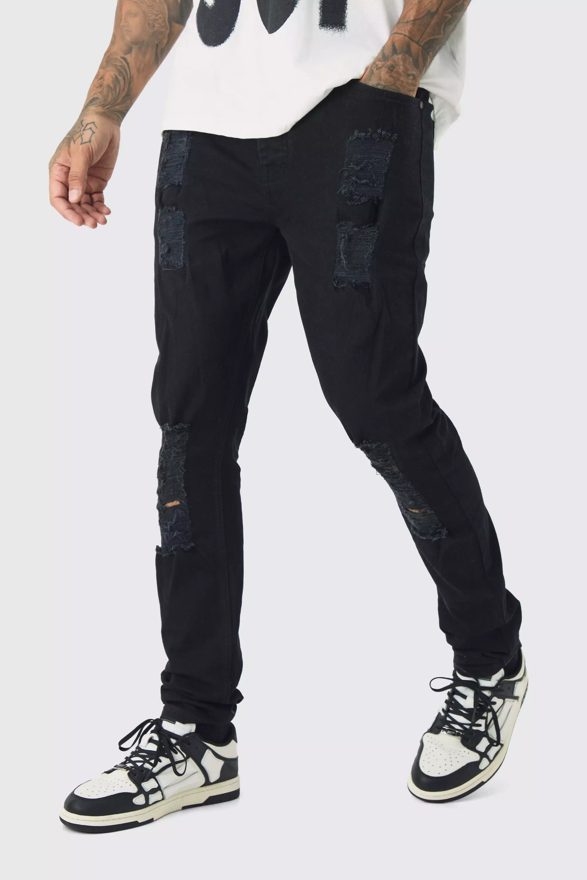 Black Tall Skinny Jeans With All Over Rips