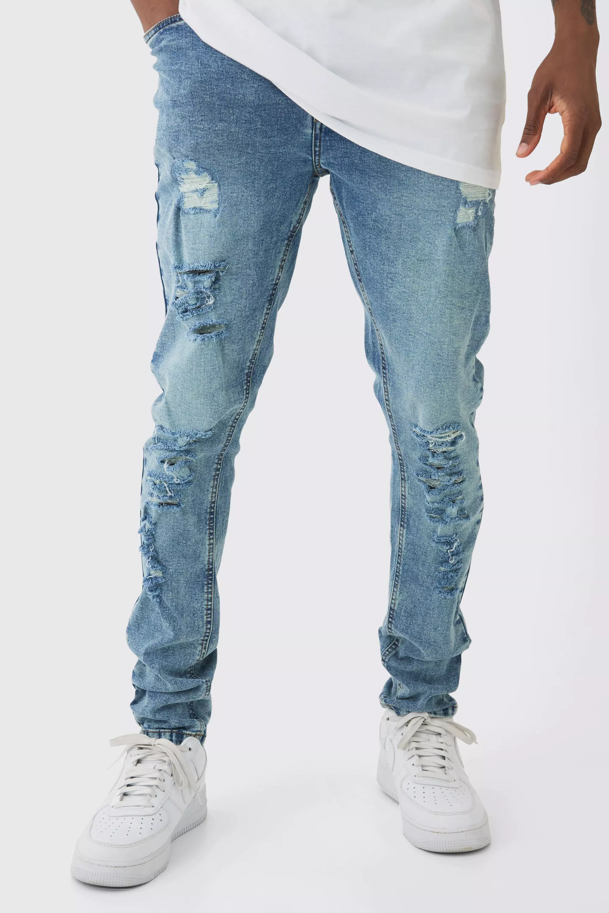 Tall Skinny Jeans With All Over Rips Vintage blue