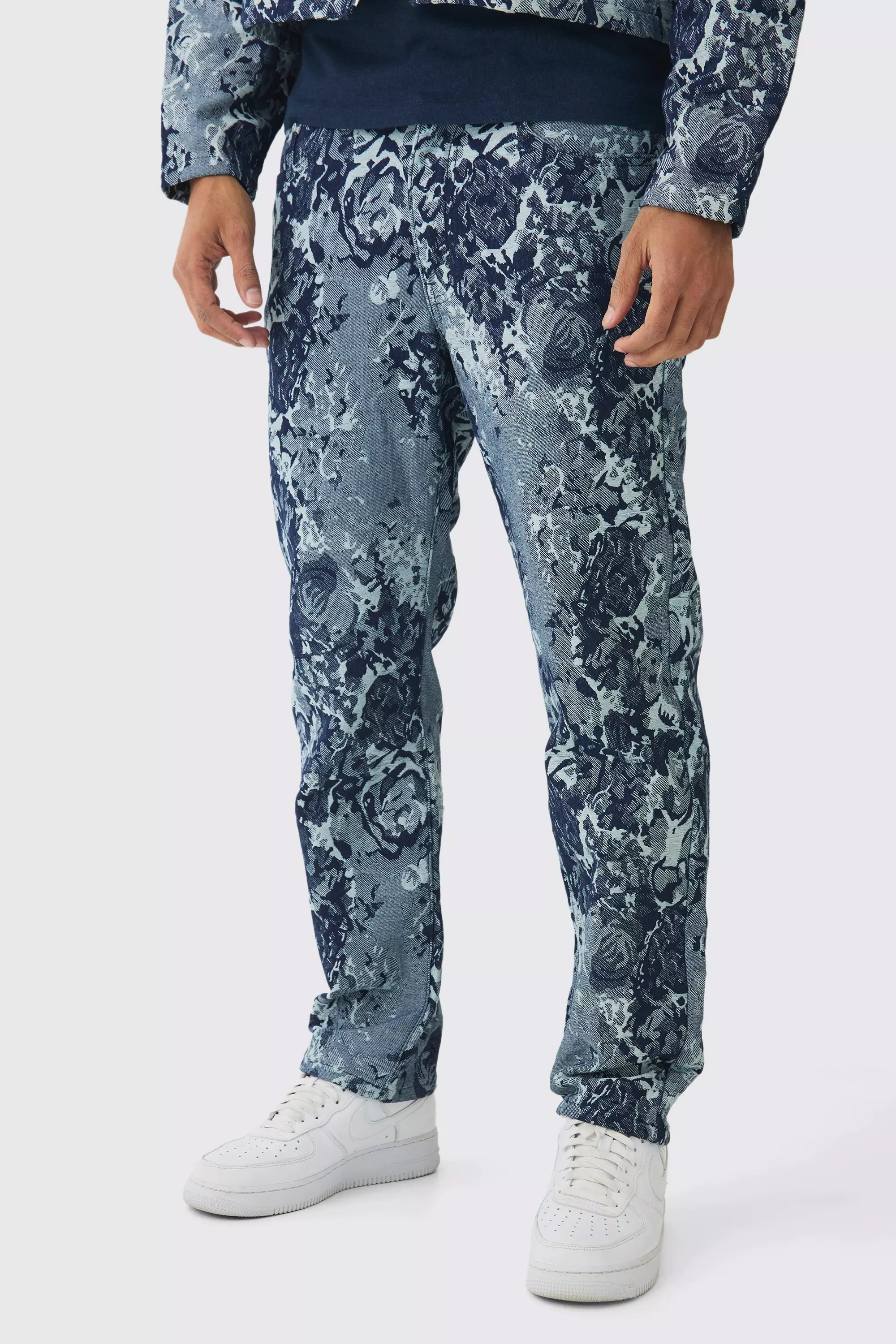 Mid blue Relaxed Rigid Floral Jacquard Jeans alternative image