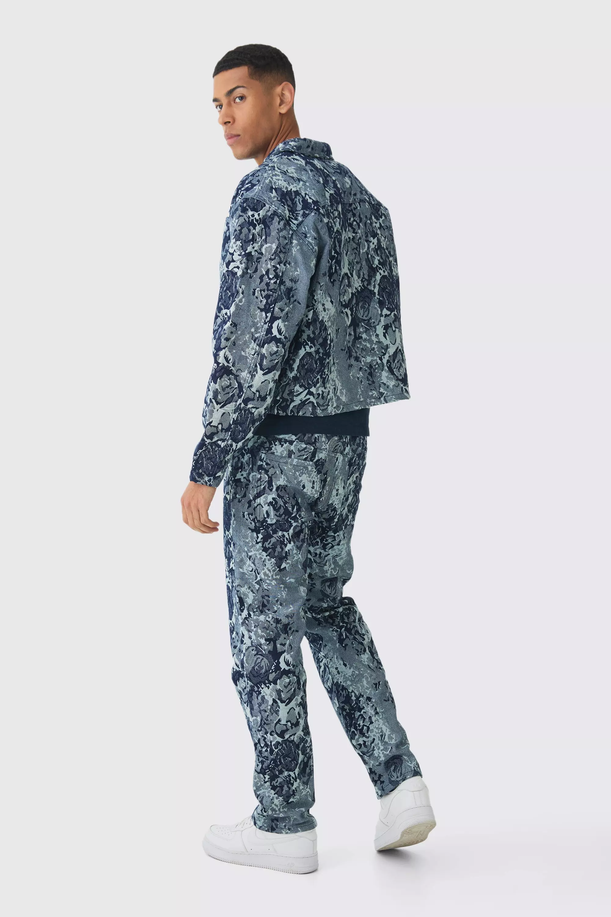 Mid blue Relaxed Rigid Floral Jacquard Jeans alternative image