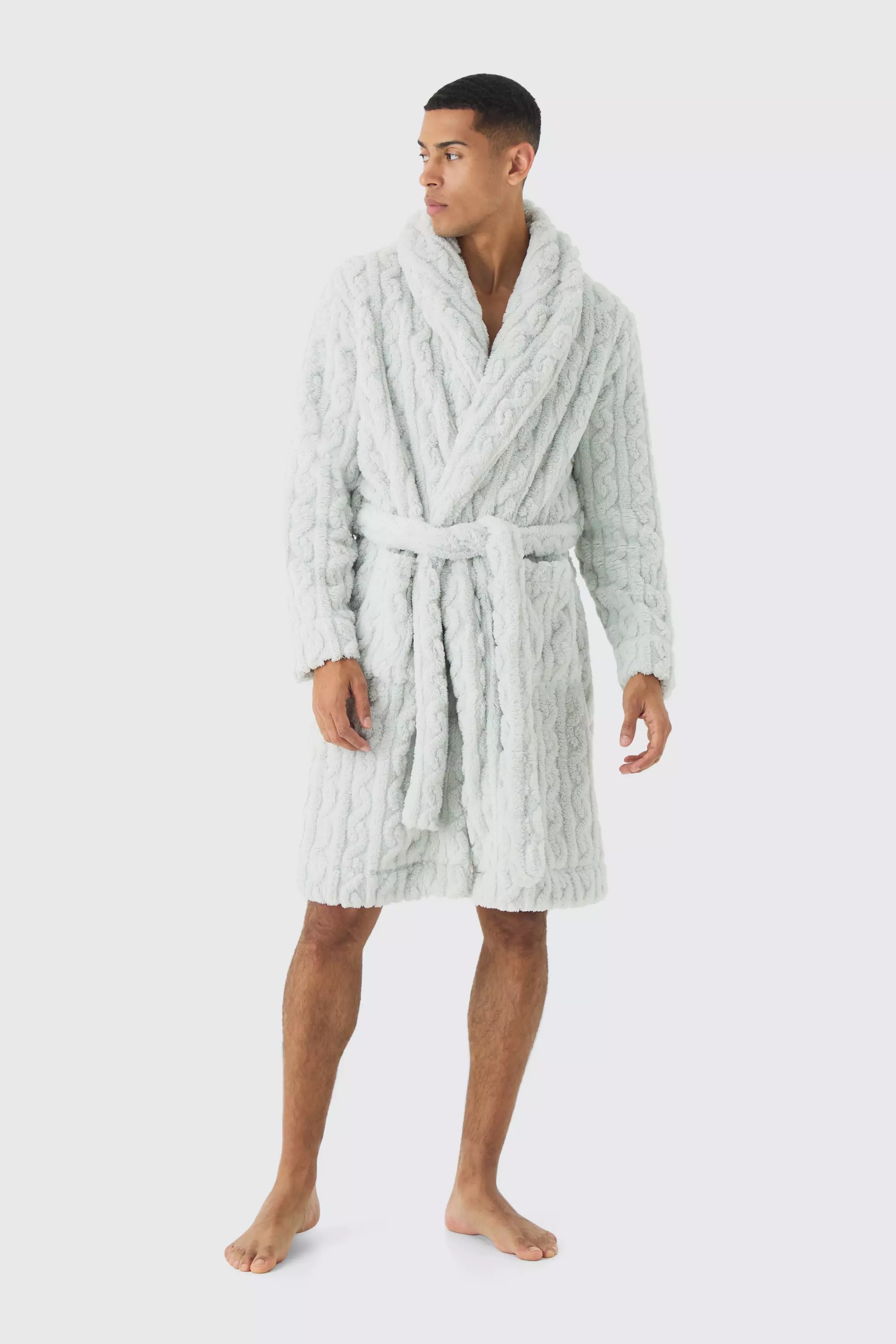 Grey Heavyweight Cable Knit Fleece Robe alternative image