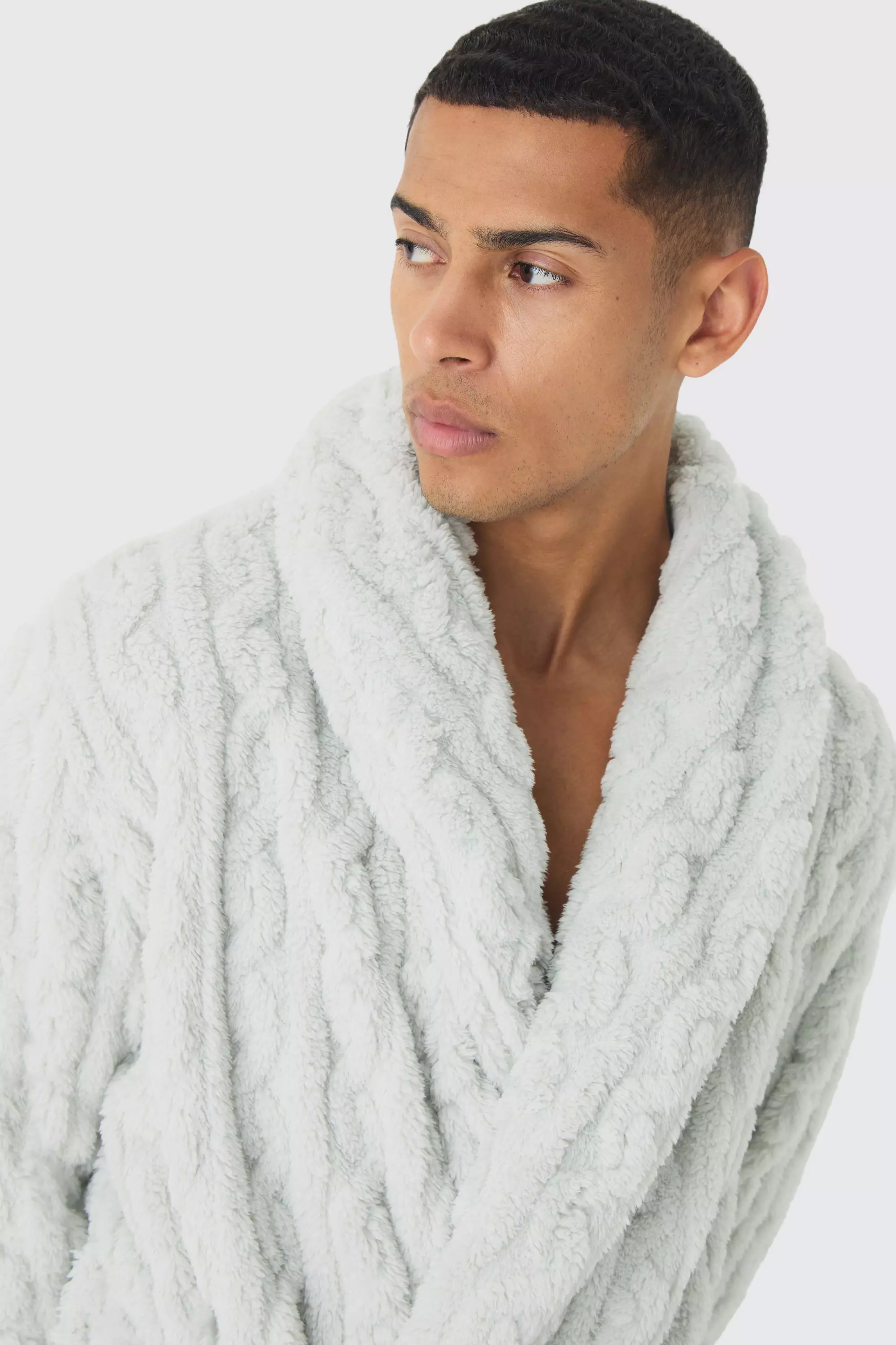Grey Heavyweight Cable Knit Fleece Robe alternative image