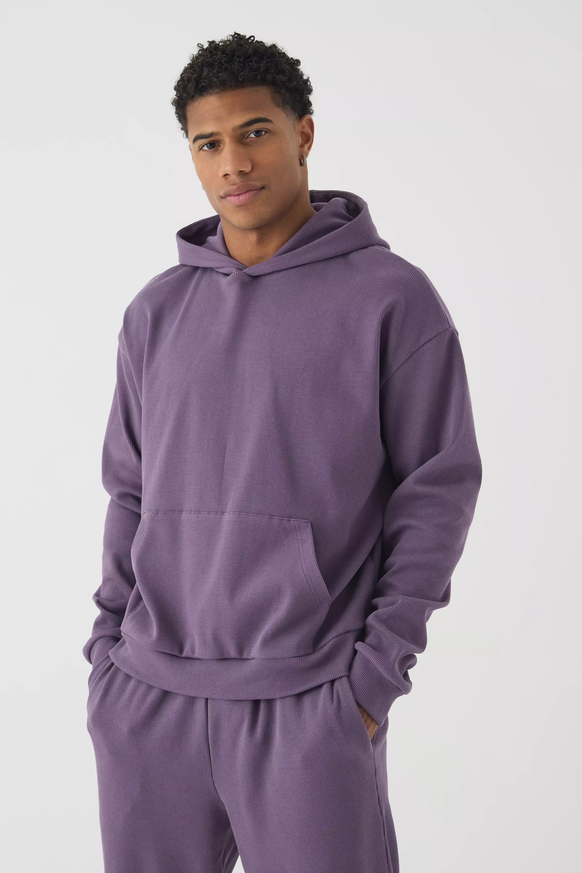 Oversized Boxy Heavy Ribbed Hoodie Purple