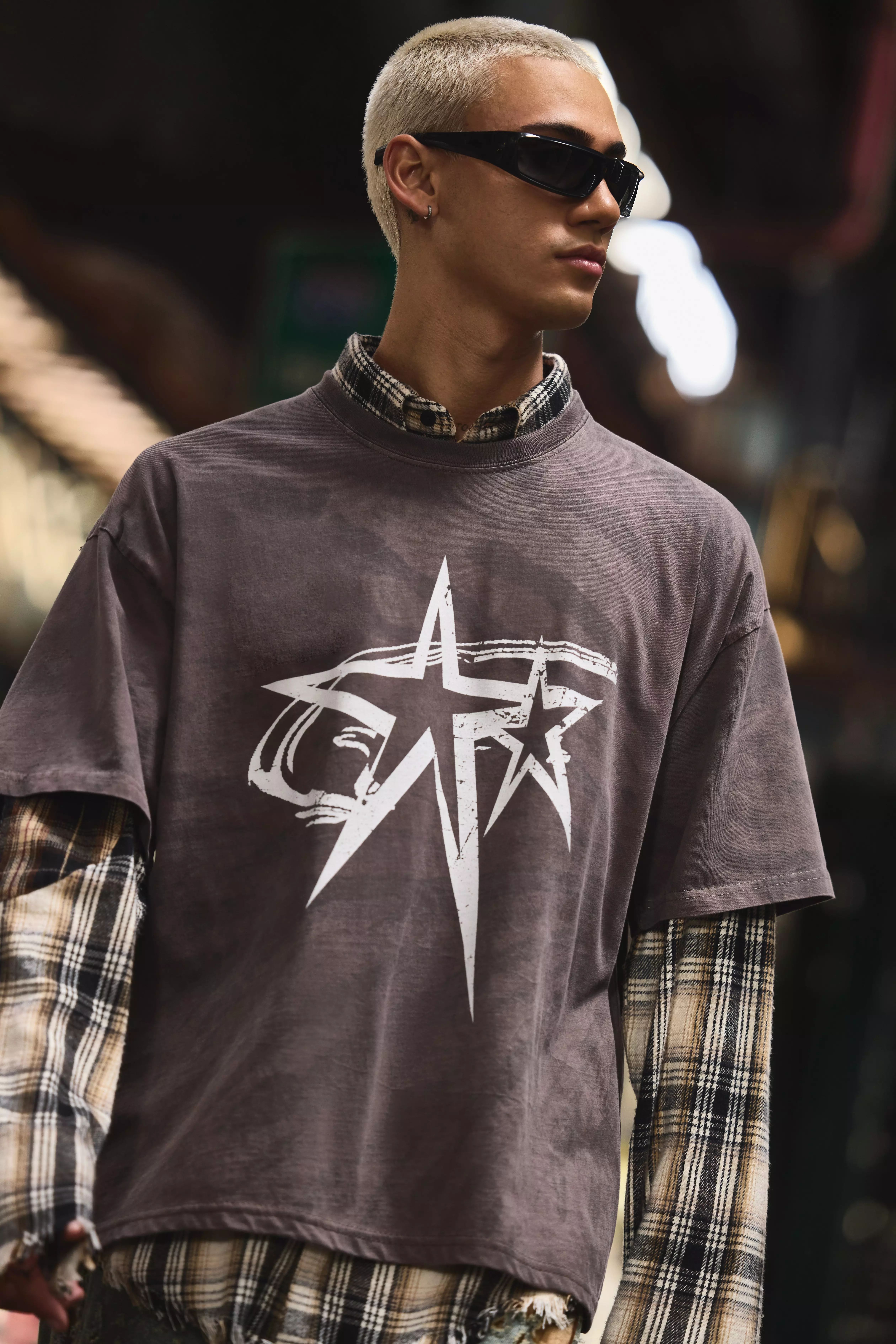 Chocolate Brown Oversized Boxy Heavyweight Star Print T-Shirt