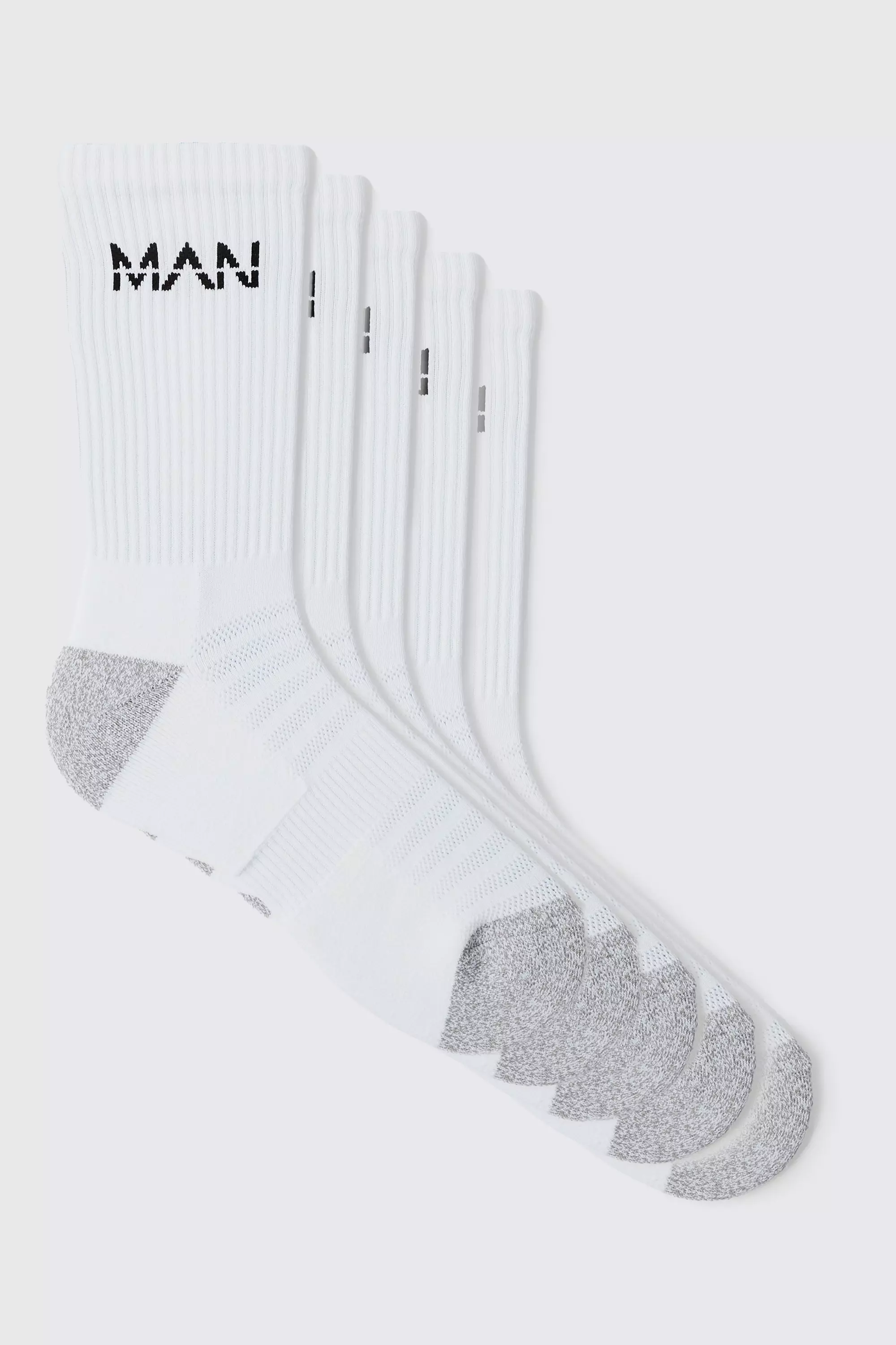 Man Active Cushioned Training Crew 5 pack Socks White