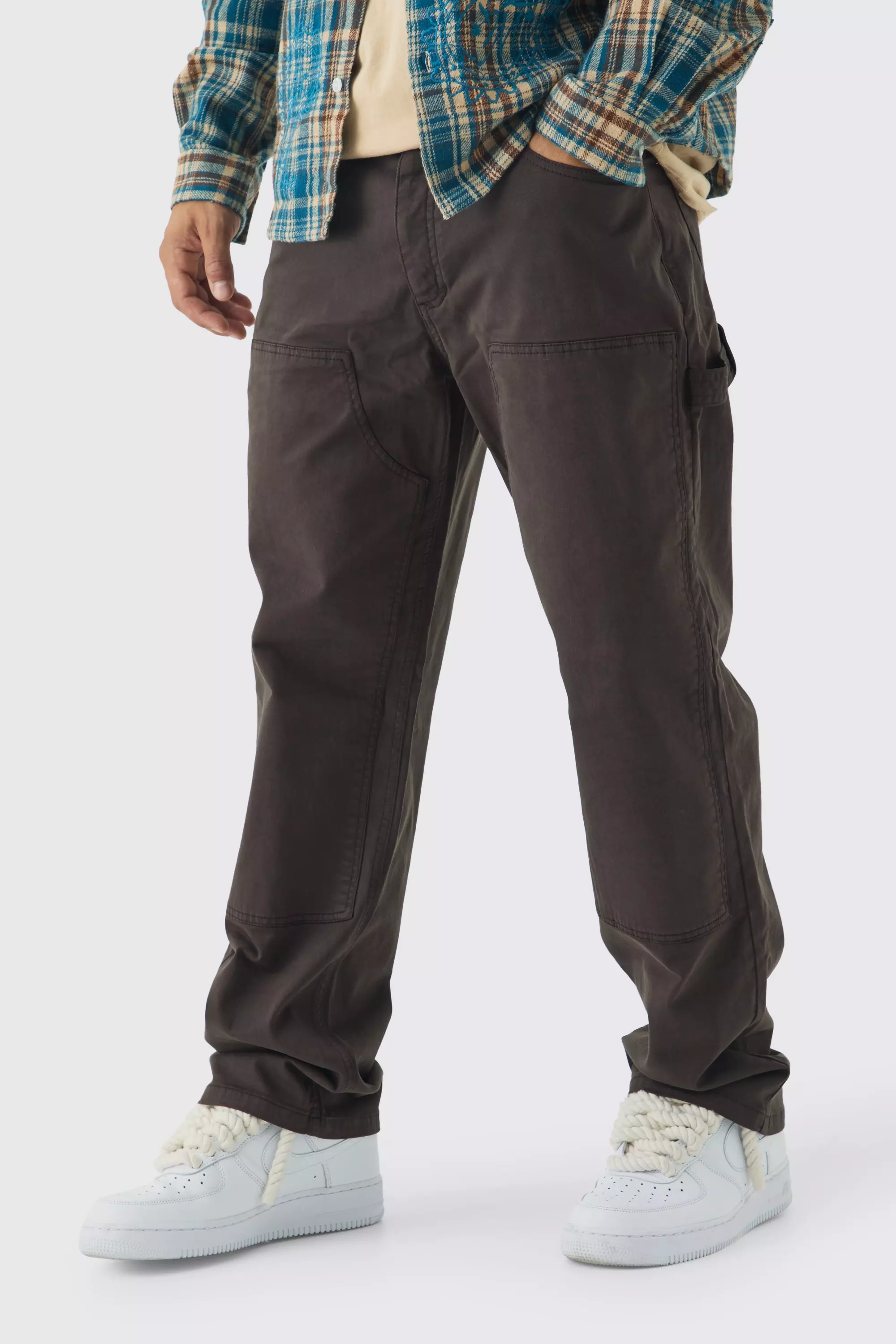 Chocolate Brown Relaxed Twill Overdye Carpenter Pants