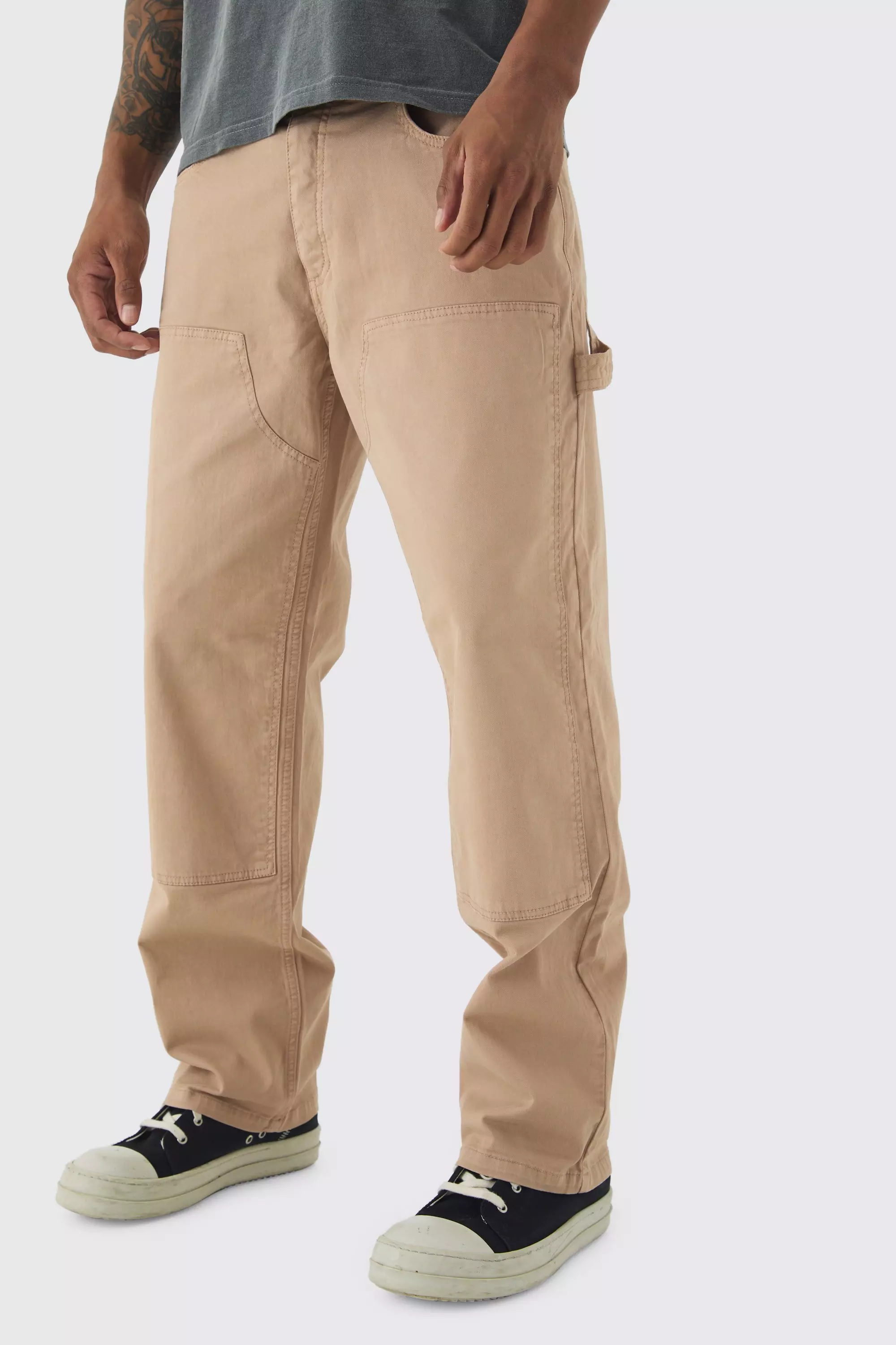 Taupe Baggy Overdye Keperstof Utility Broek alternatieve afbeelding