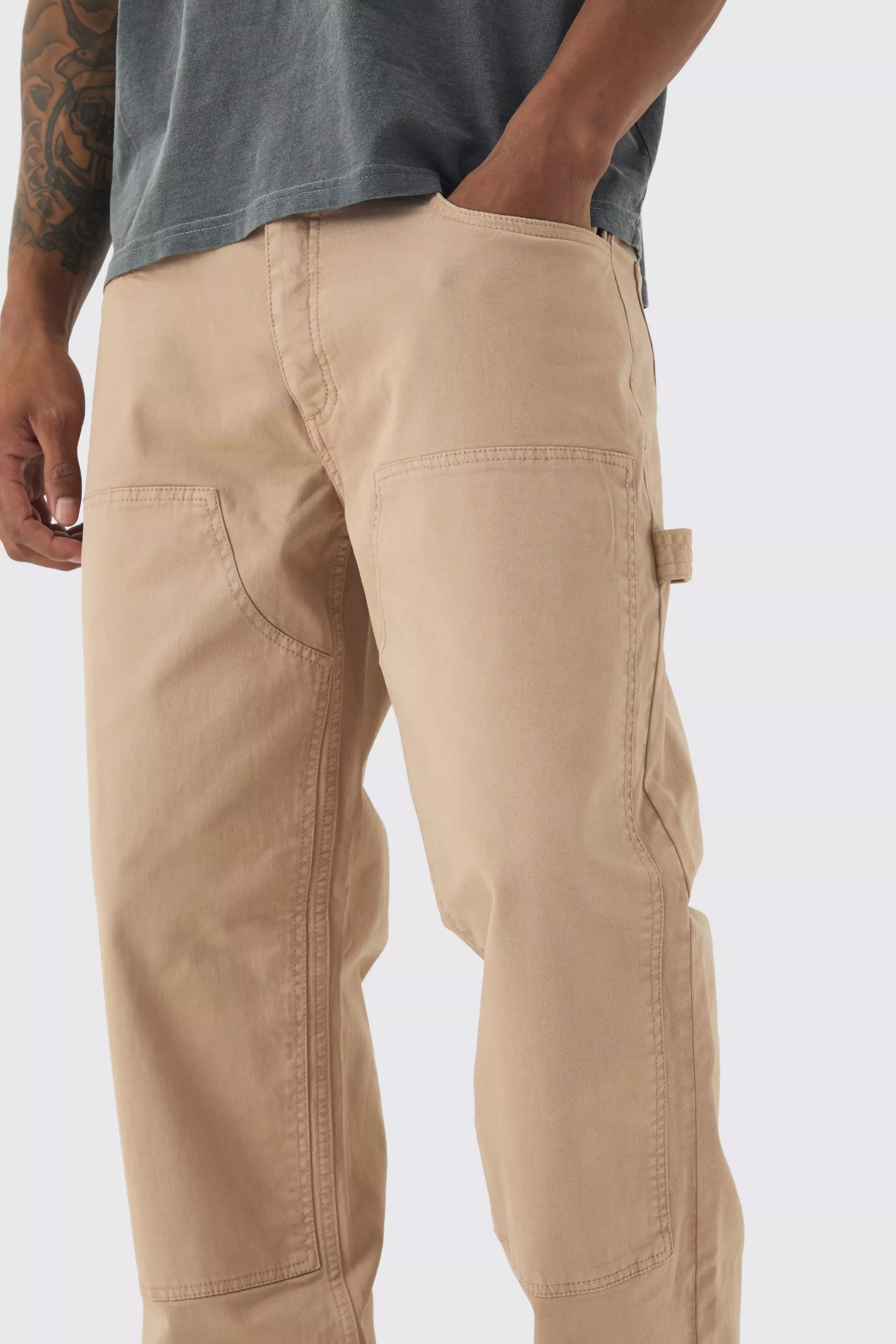 Taupe Baggy Overdye Keperstof Utility Broek alternatieve afbeelding