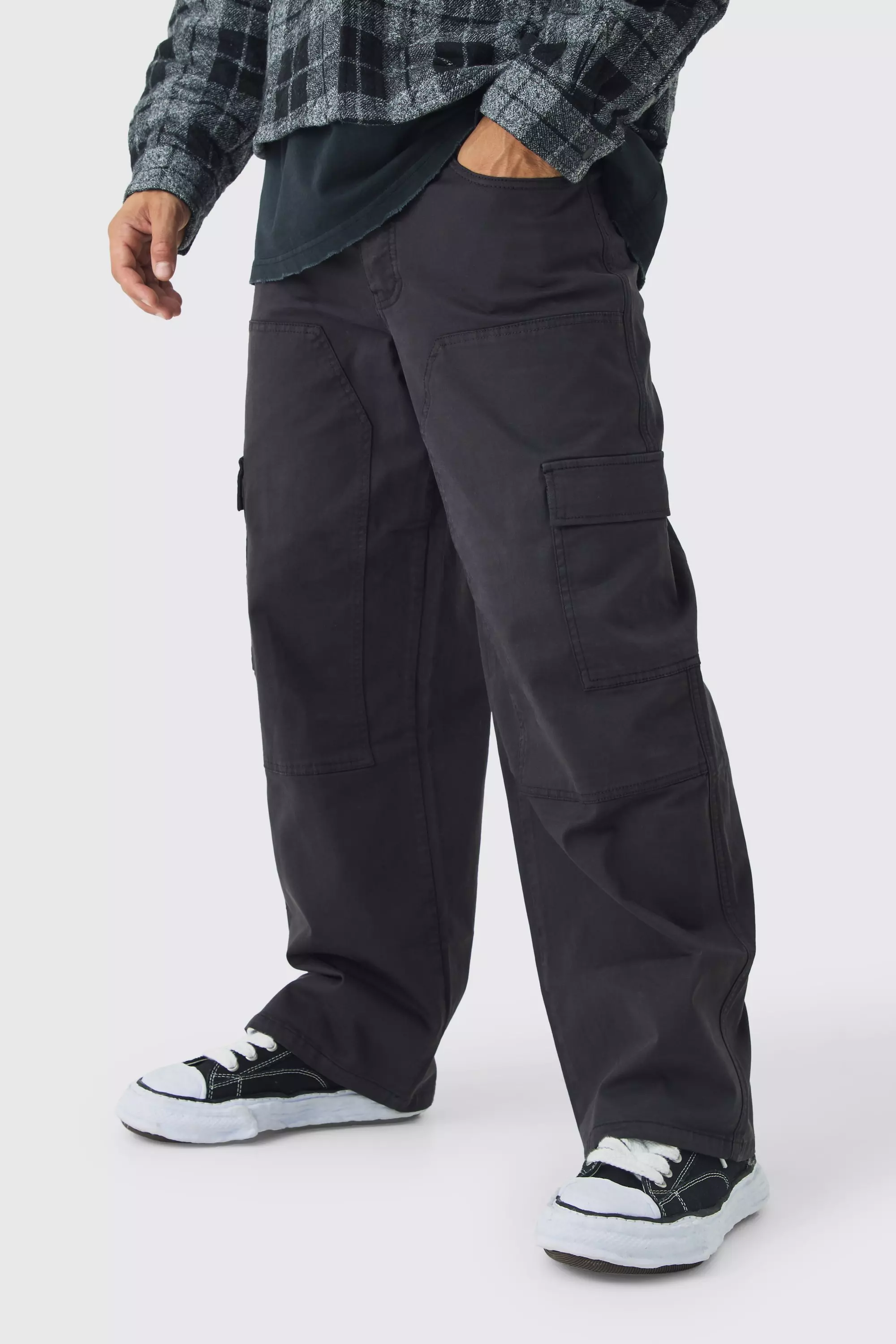 Charcoal Baggy Keperstof Overdye Utility Cargo Broek alternatieve afbeelding