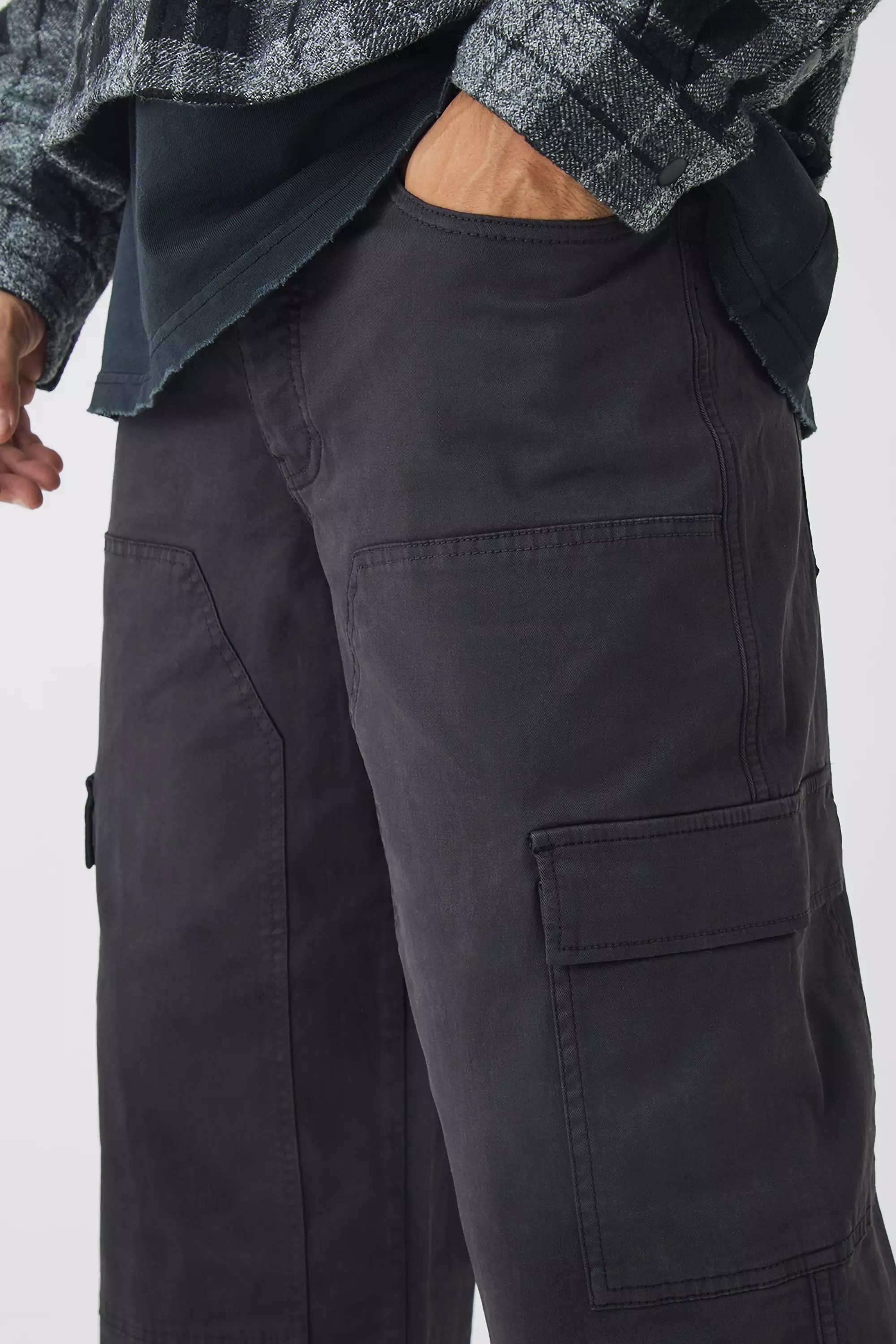 Charcoal Baggy Keperstof Overdye Utility Cargo Broek alternatieve afbeelding