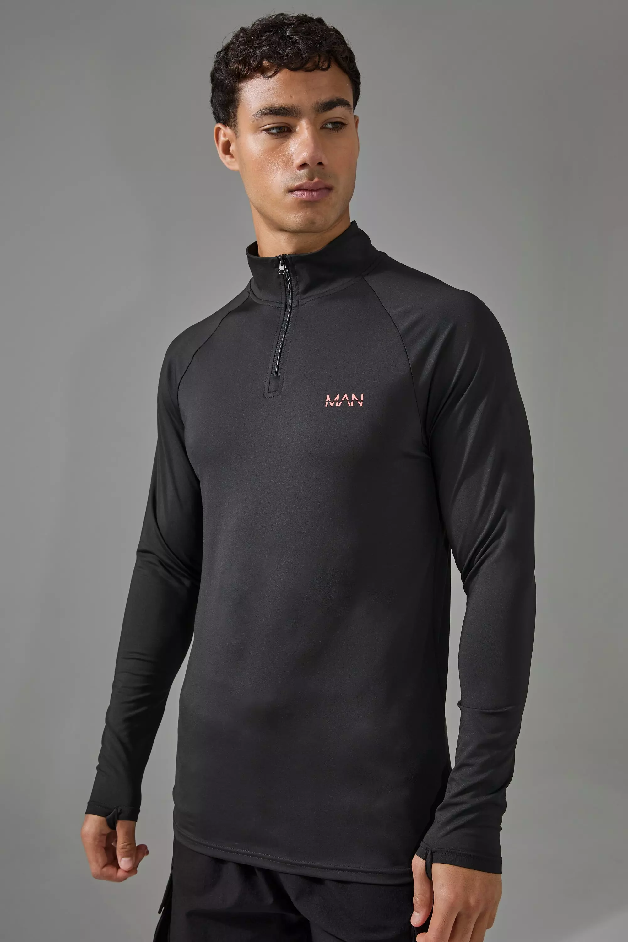 Black Man Active Muscle Fit 1/4 Zip Neon Logo alternative image