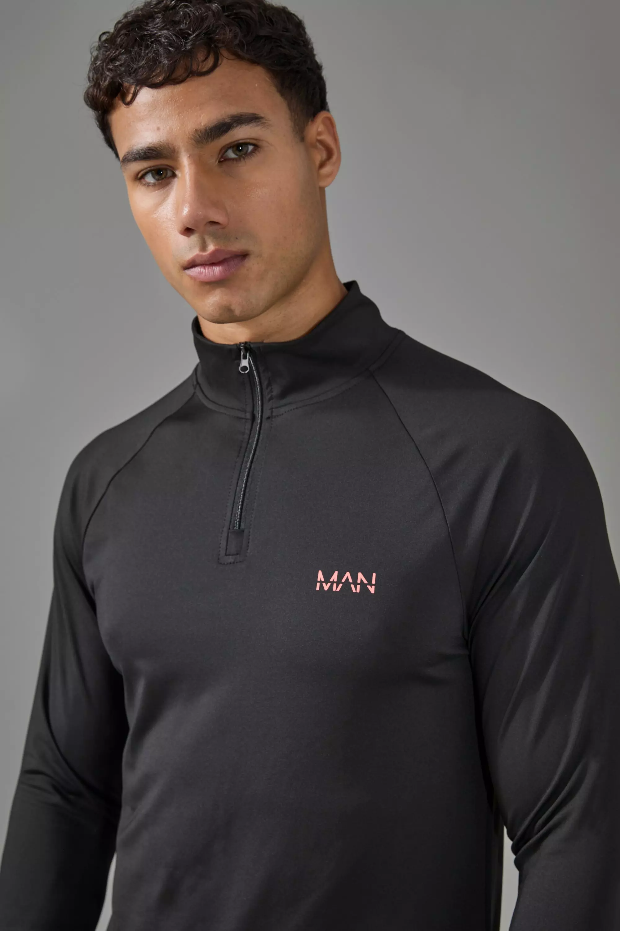 Black Man Active Muscle Fit 1/4 Zip Neon Logo alternative image