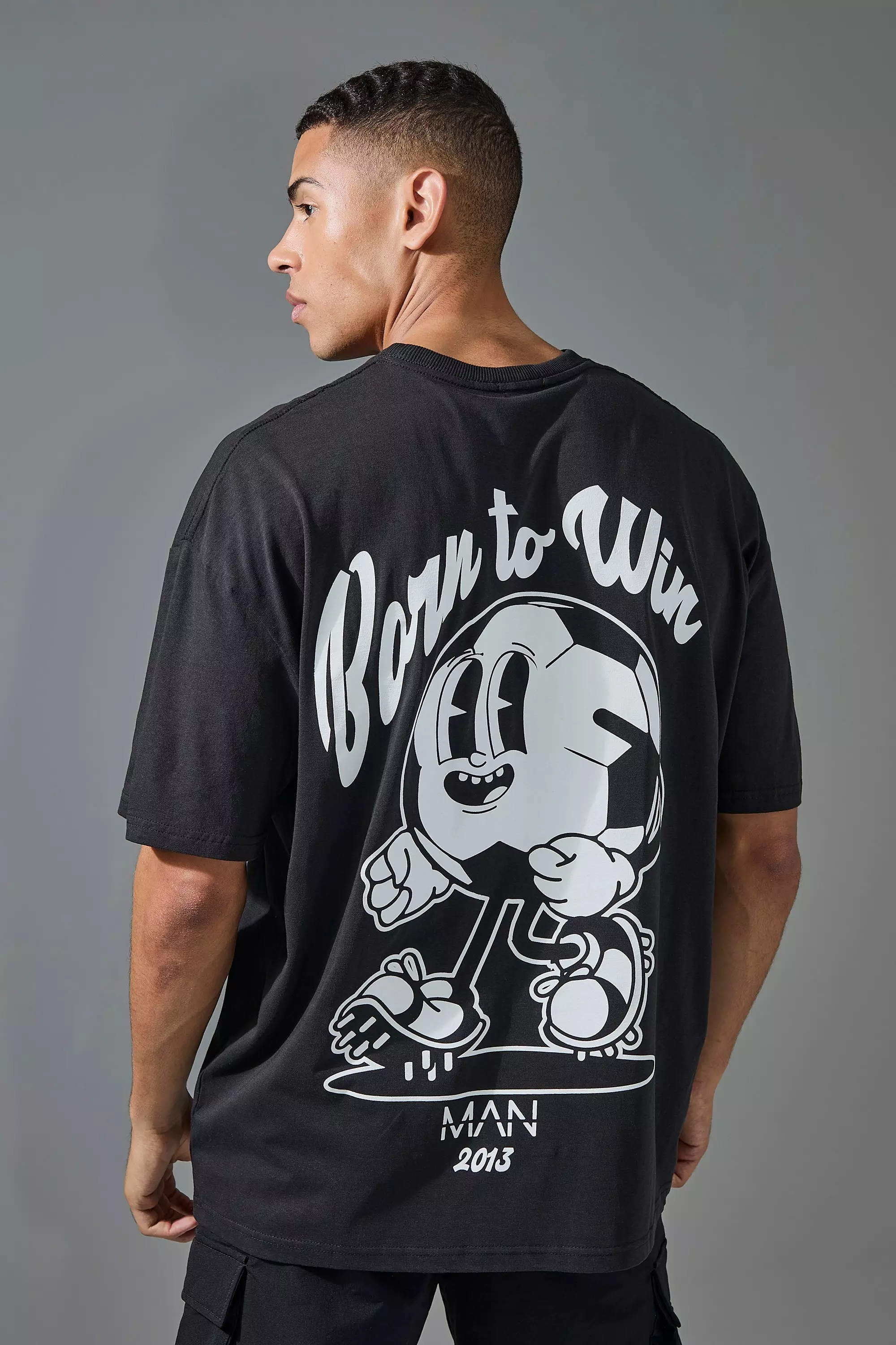 Man Active Born to Win Football Oversized T-shirt Black