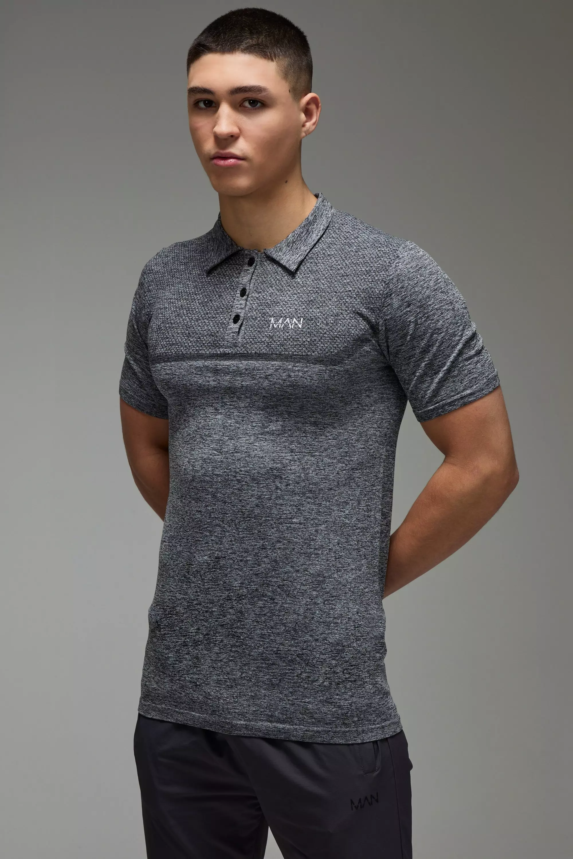 Charcoal Man Active Muscle Fit Seamless Marl Golf Polo alternative image
