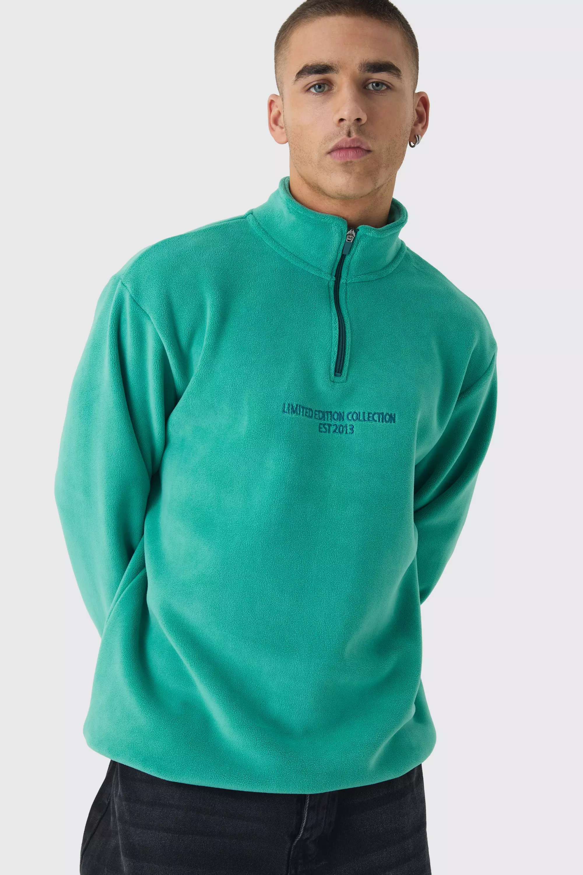 Oversized Dropped Shoulder Funnel Neck Teal