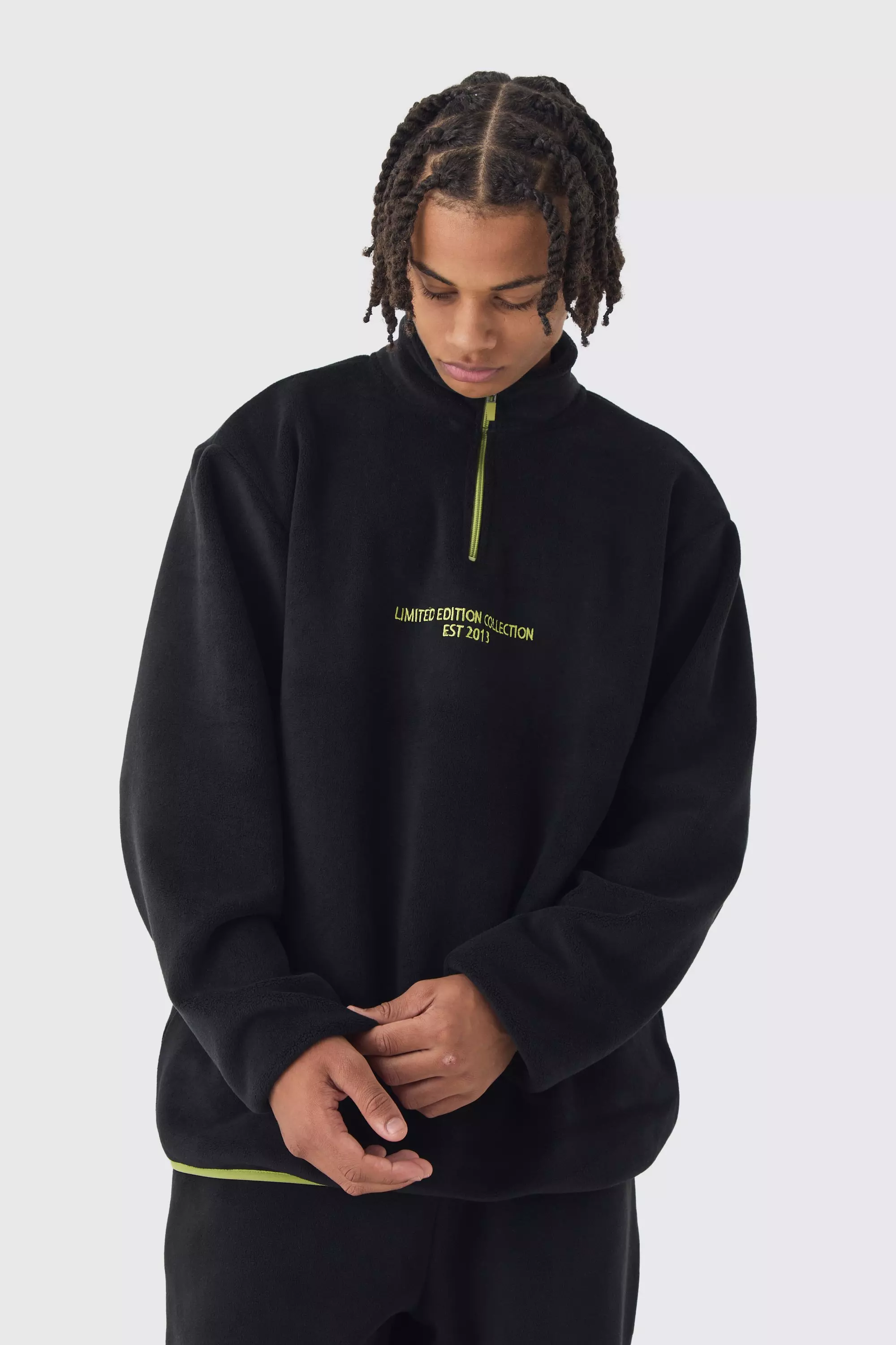 Oversized Dropped Shoulder Funnel Neck Black