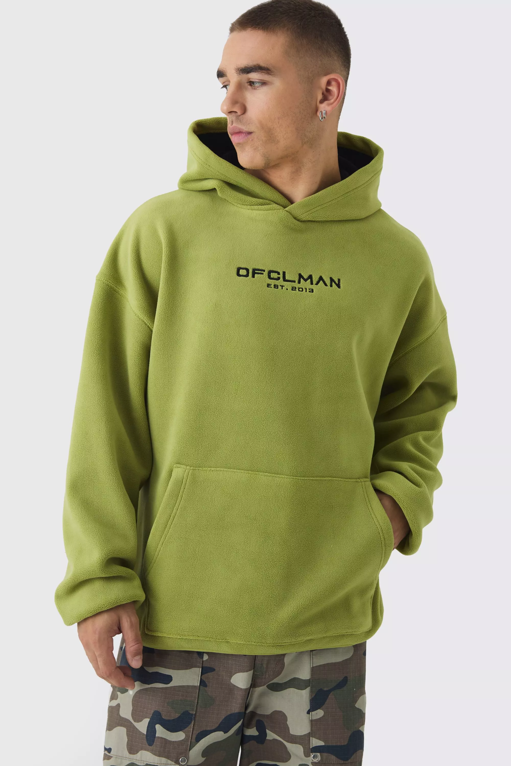 Oversized Dropped shoulder Polar fleece Hoodie boohooMAN UK