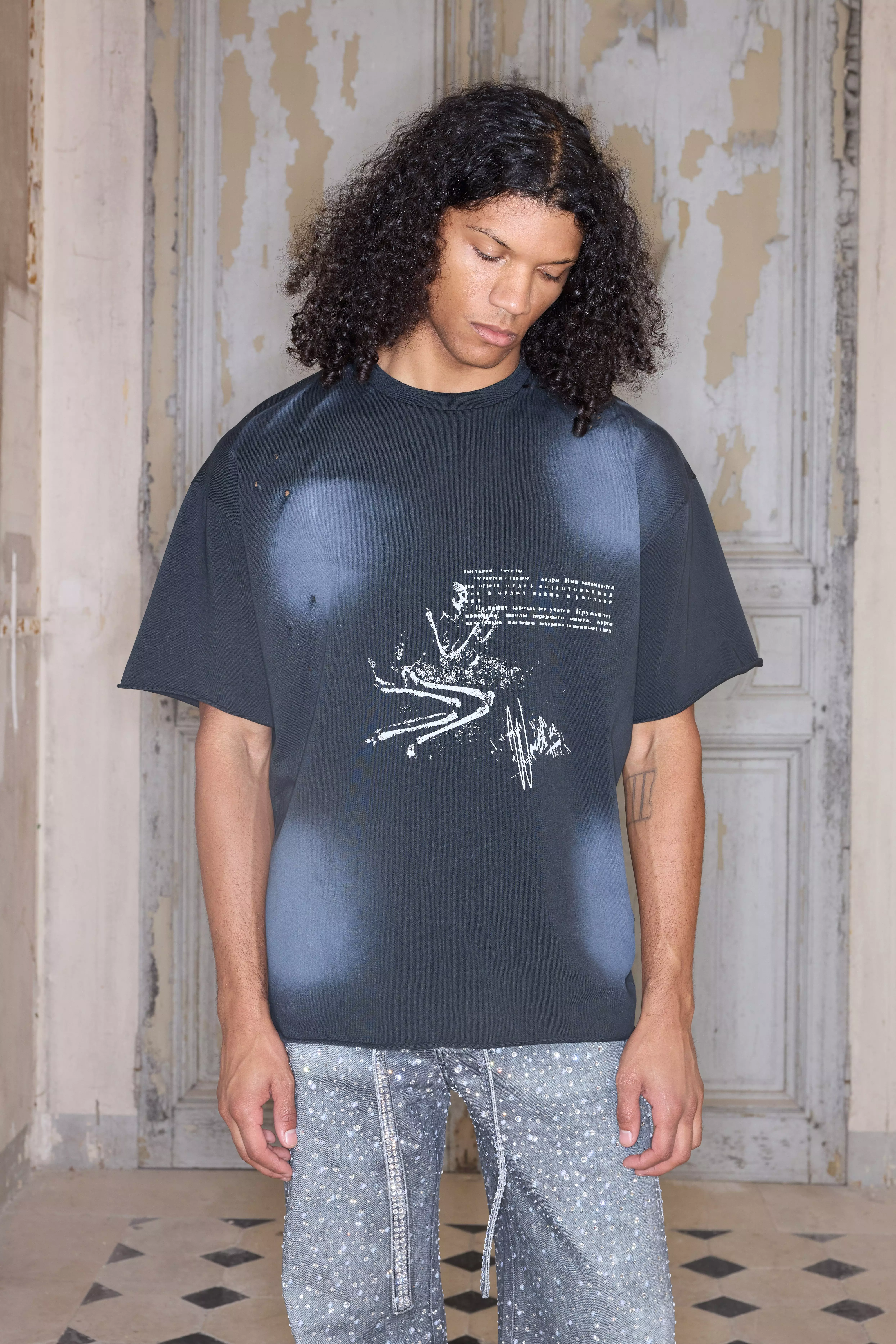 Premium Oversized Washed Printed T-Shirt in Black Black