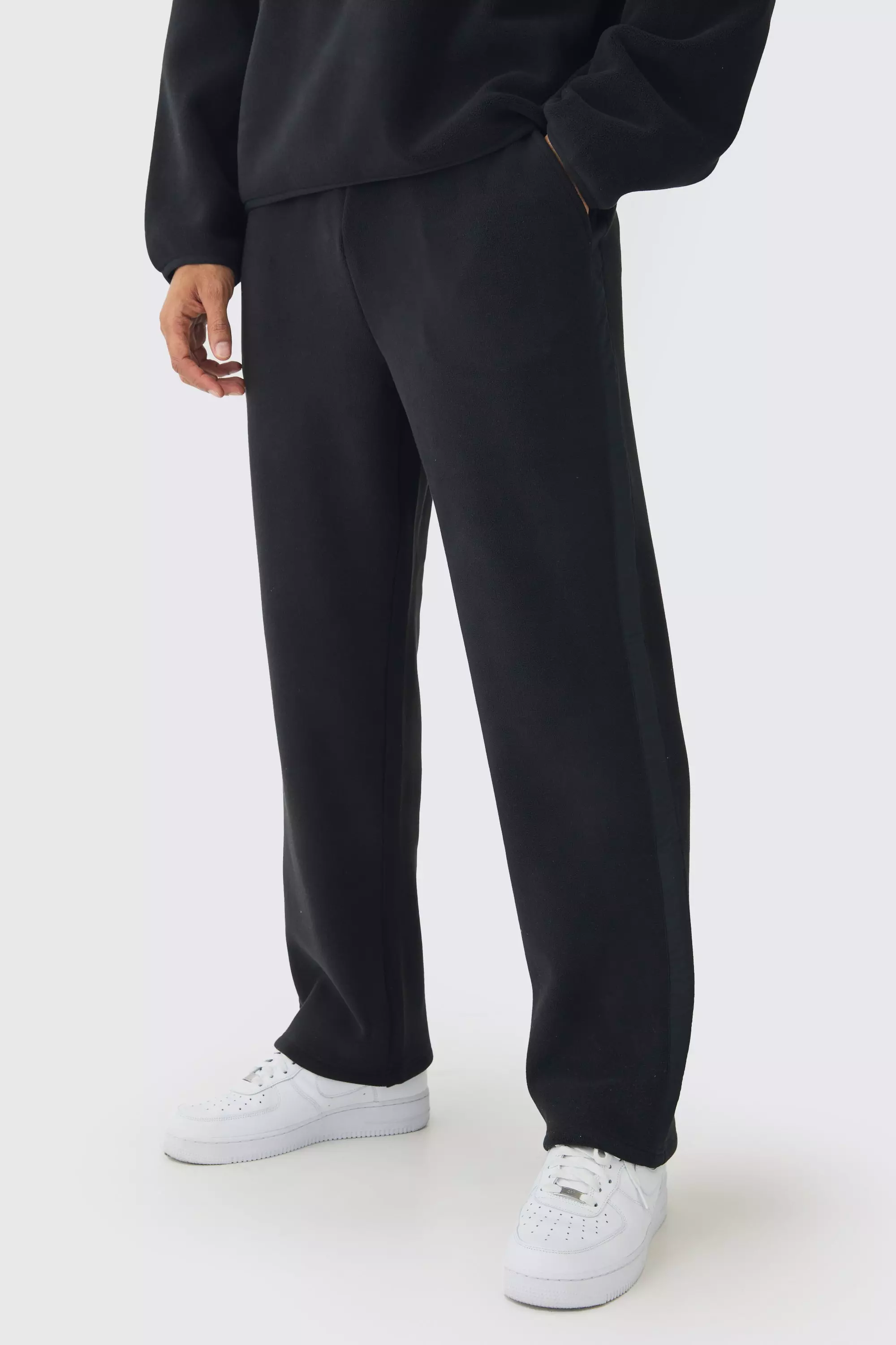 Relaxed Polar Fleece & Nylon Sweatpants Black