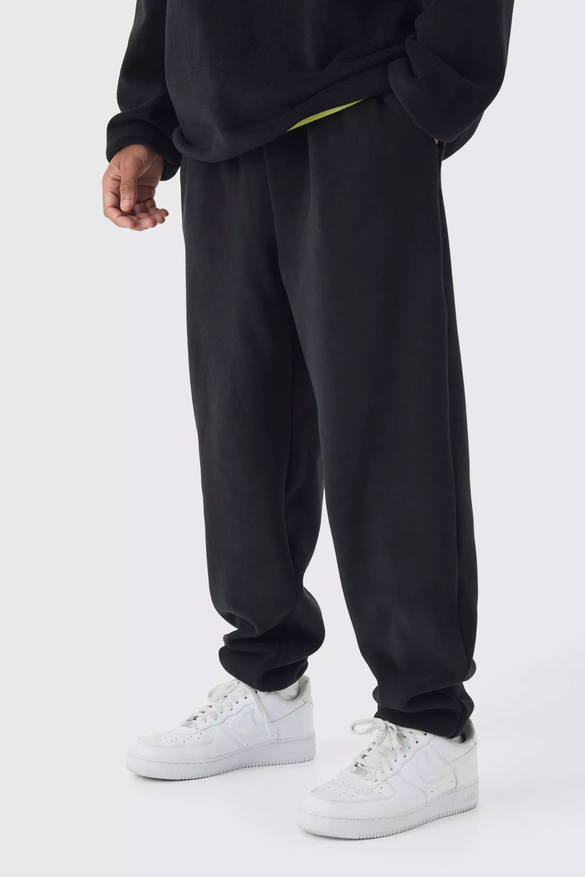 Oversized Belted Polar Fleece Sweatpants Black