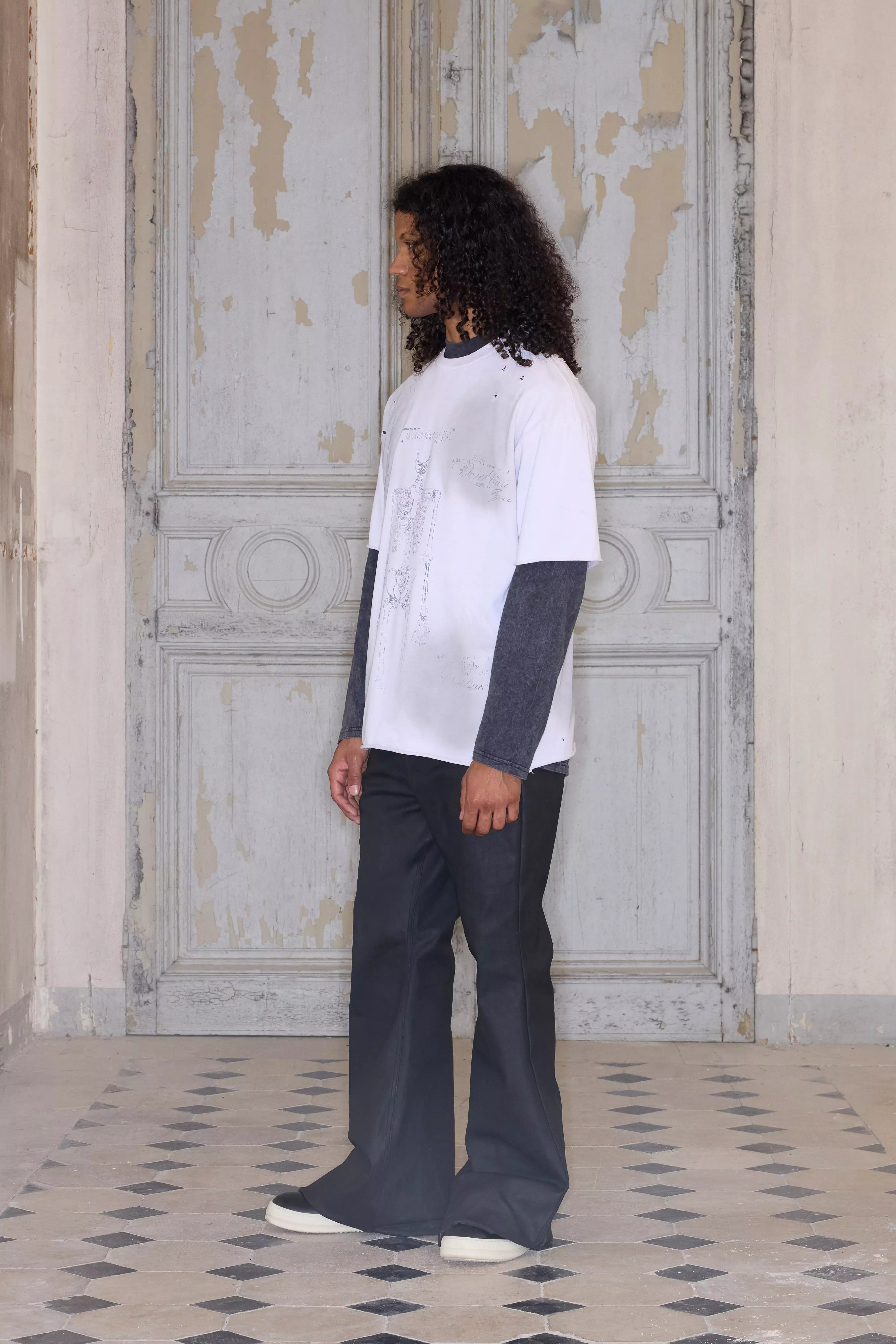 Premium Oversized Skeleton Washed T-Shirt in Ecru alternative image