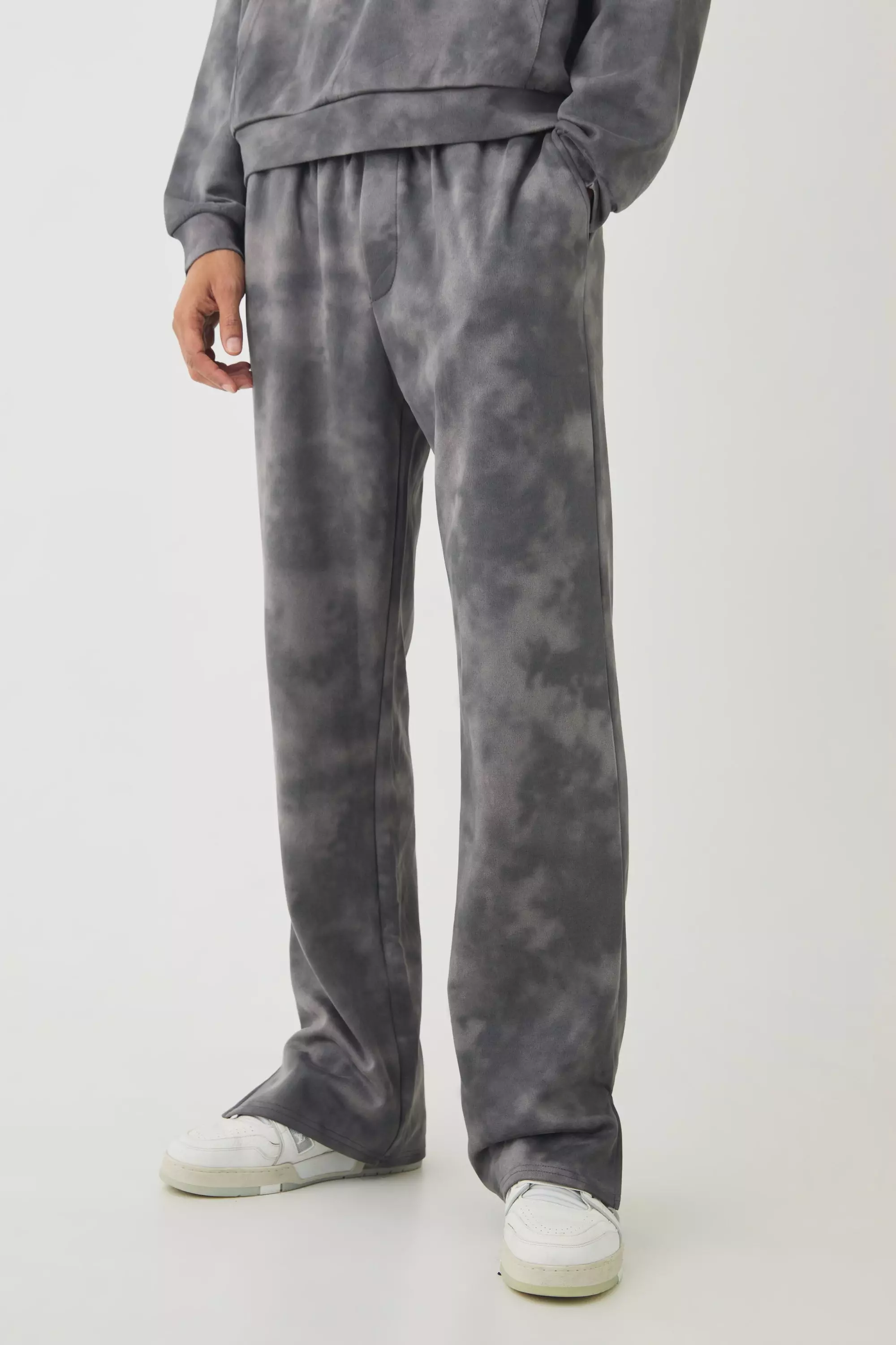 Charcoal Super Dikke Suède Joggingbroek Met Textuur alternatieve afbeelding