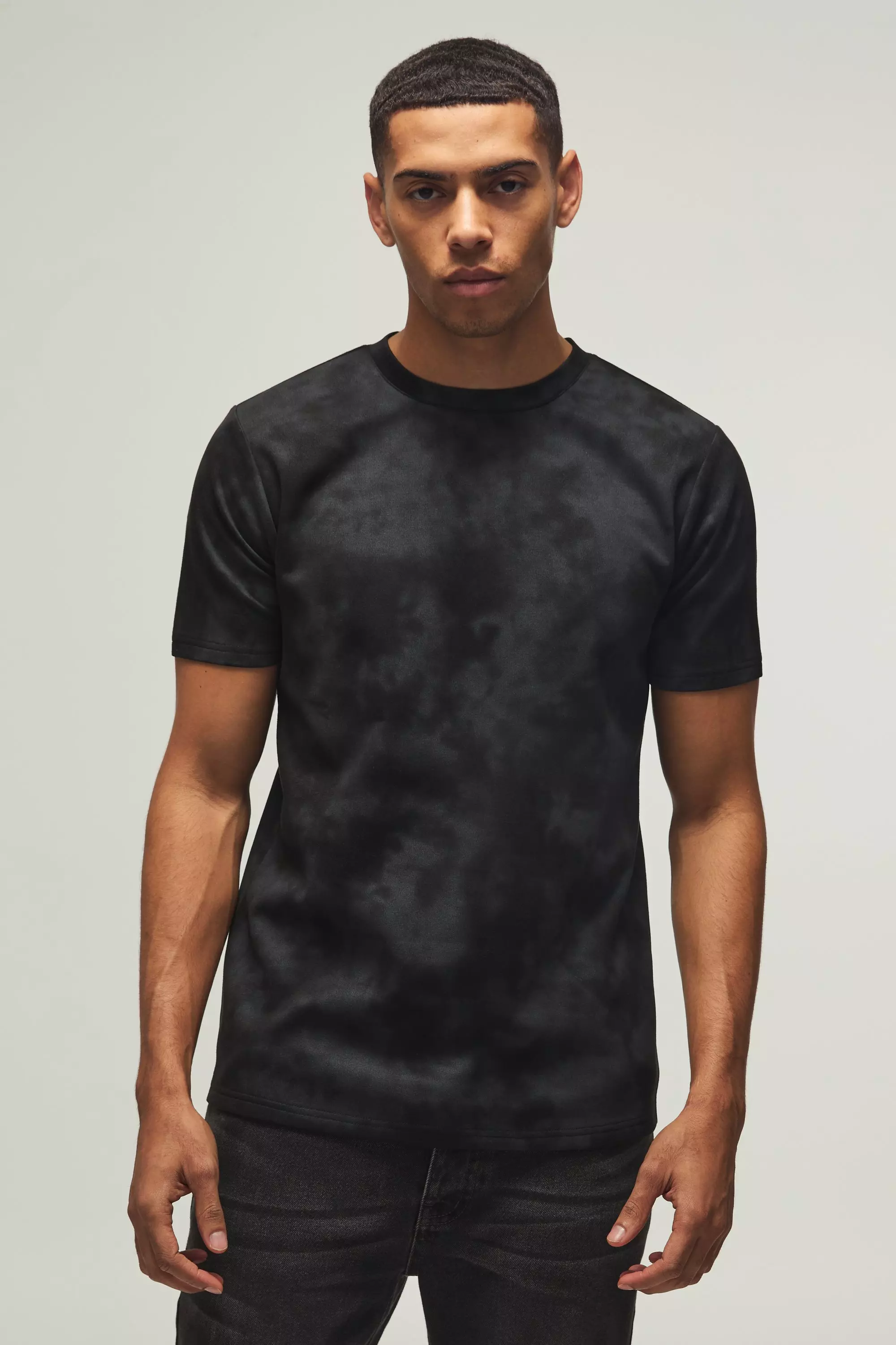 Black Slim Super Heavy Suede Textured T-Shirt