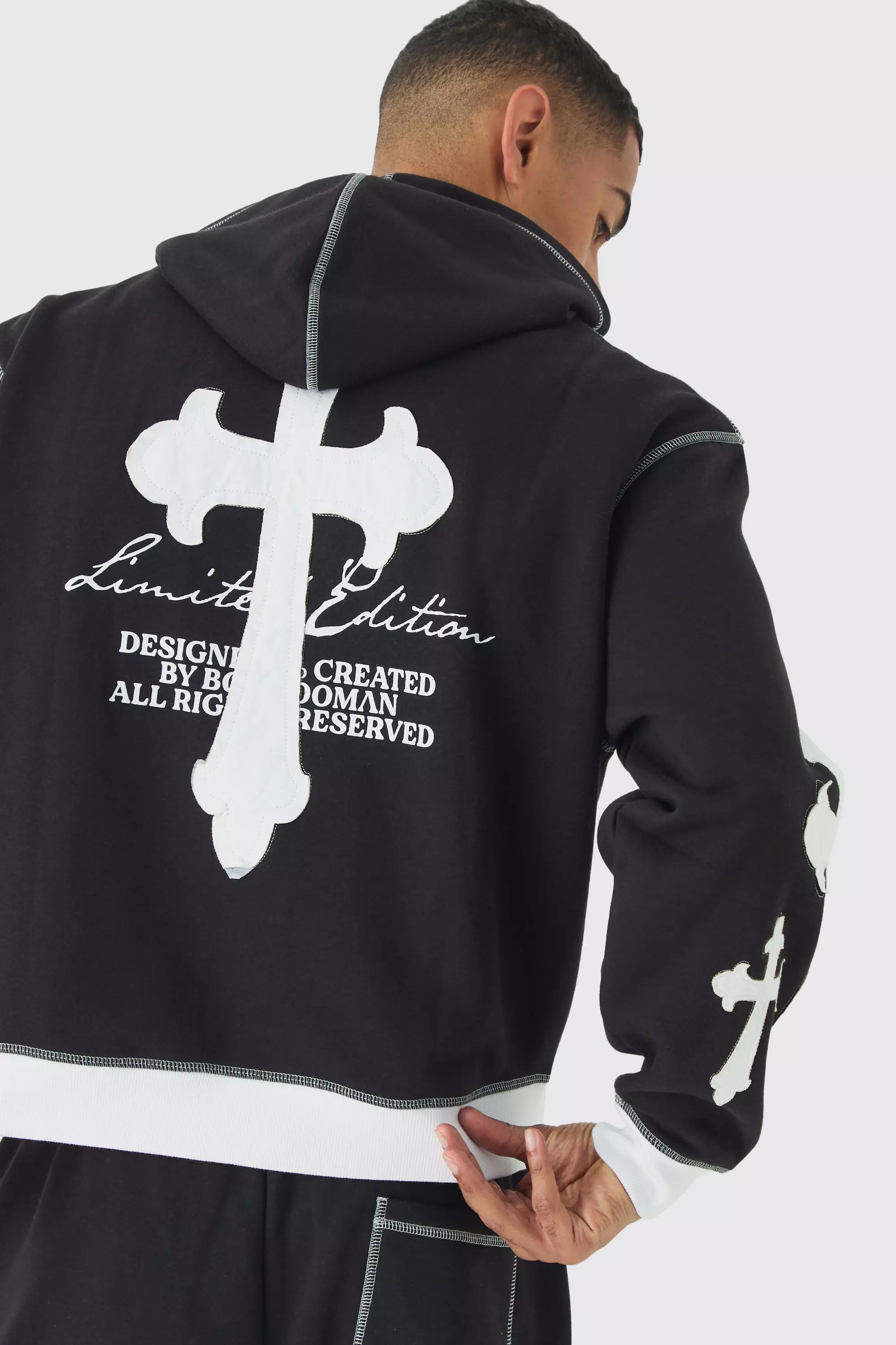 Oversized Boxy Limited Edition Cross Applique Hoodie and