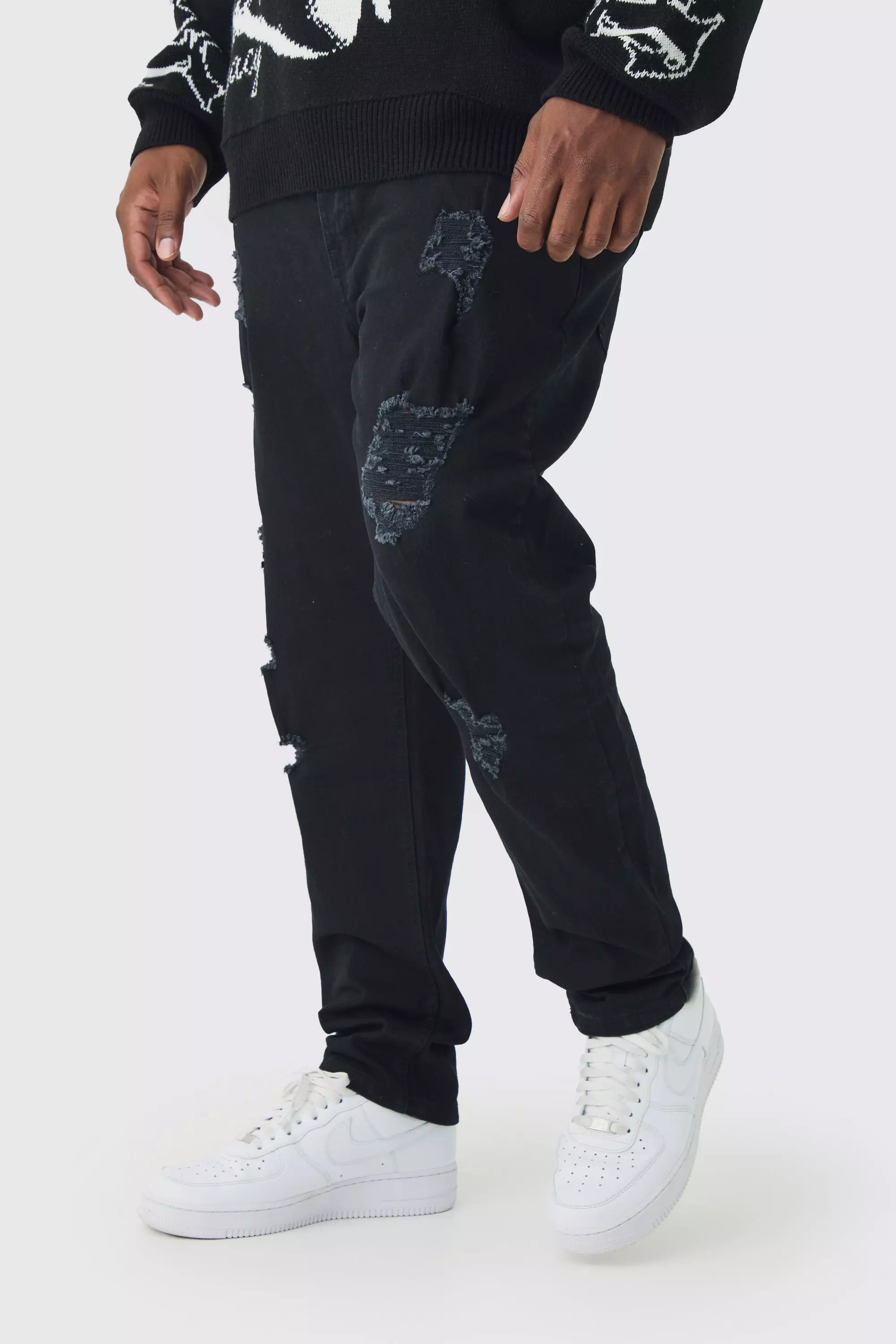 Black Plus Skinny Jeans With All Over Rips