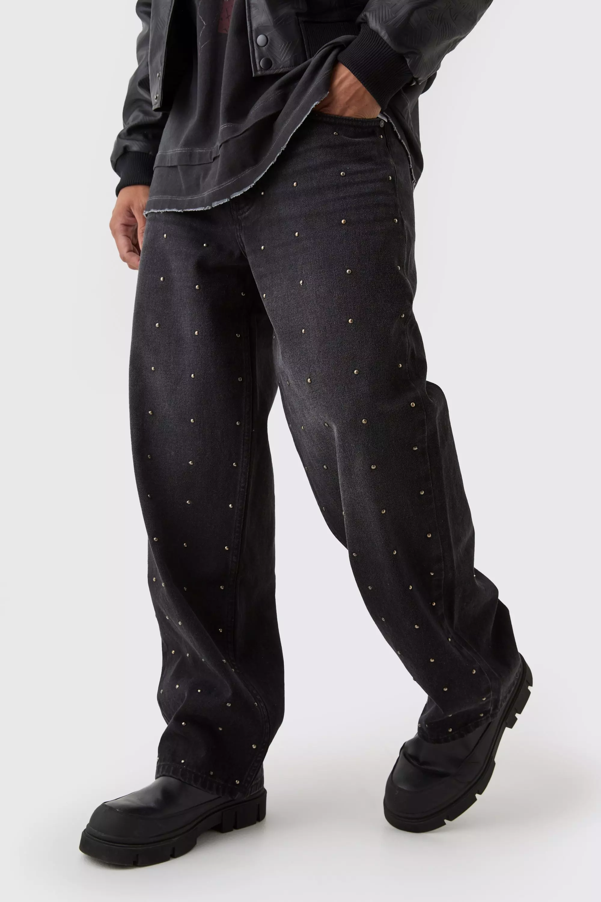 Relaxed All Over Studded Jeans Washed black