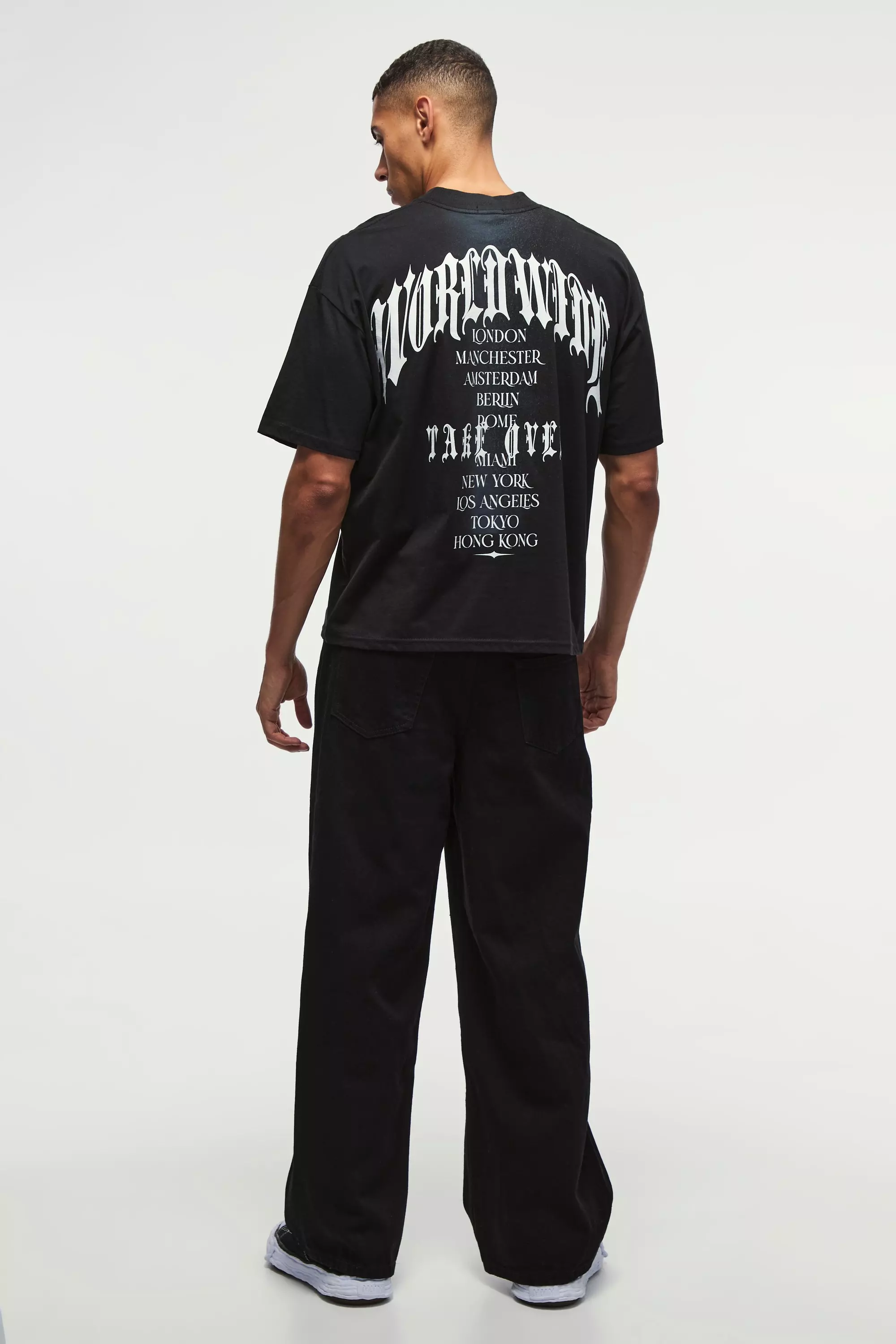Black Baggy Fit Rigid Ripped Embellished Jeans alternative image