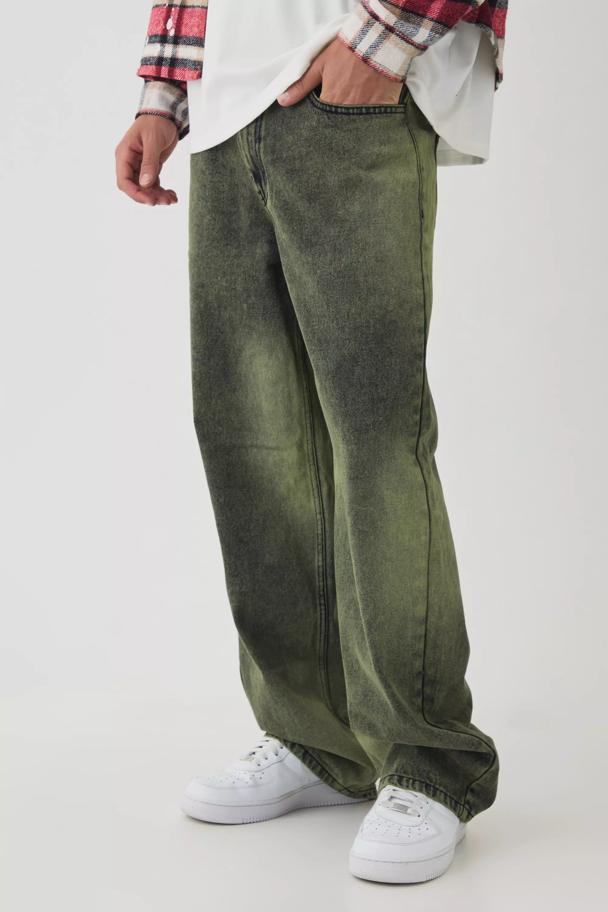 Green Baggy Rigid Tinted Jeans