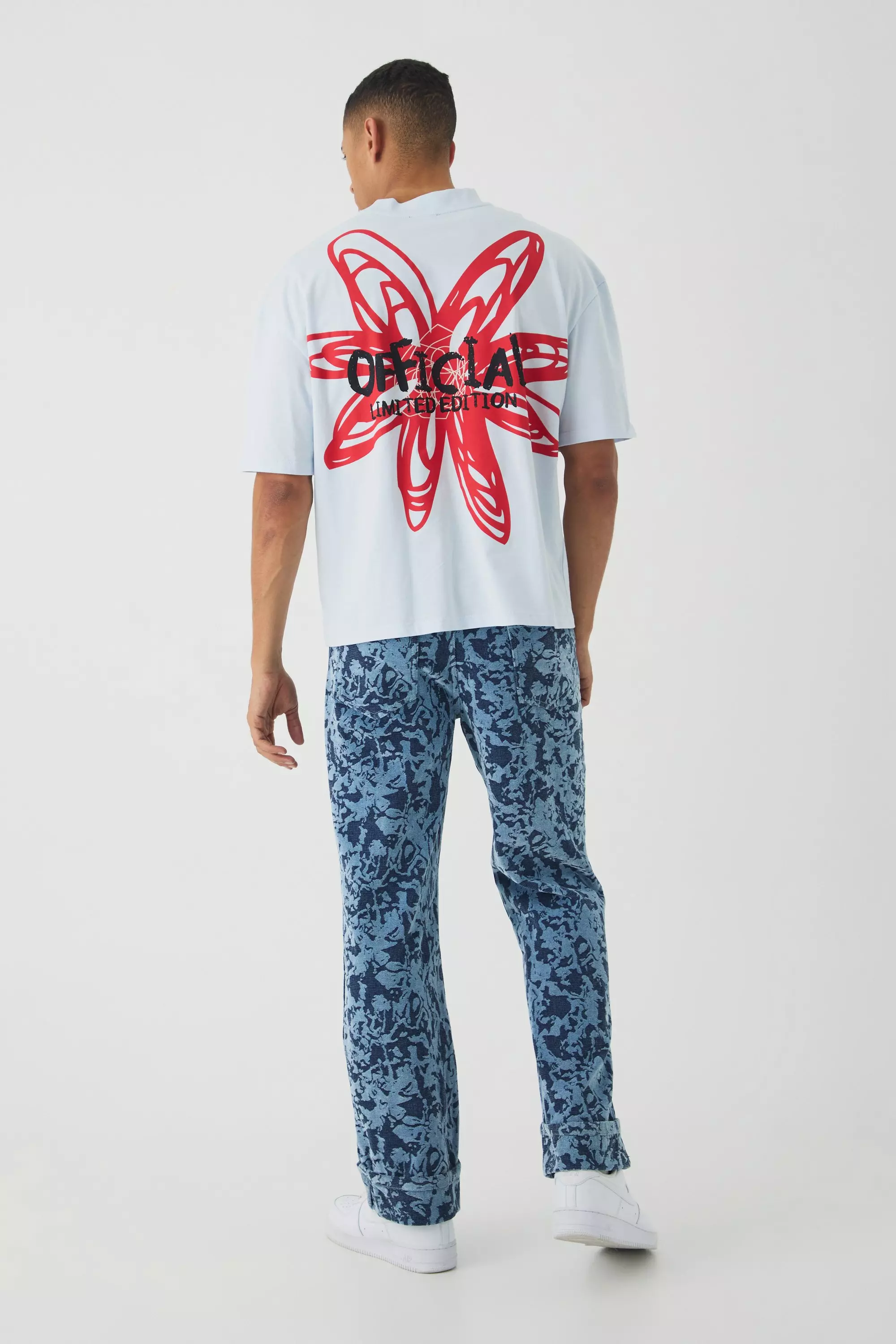 Blue Relaxed Fit Abstract Flock Turn Up Hem Jeans alternative image