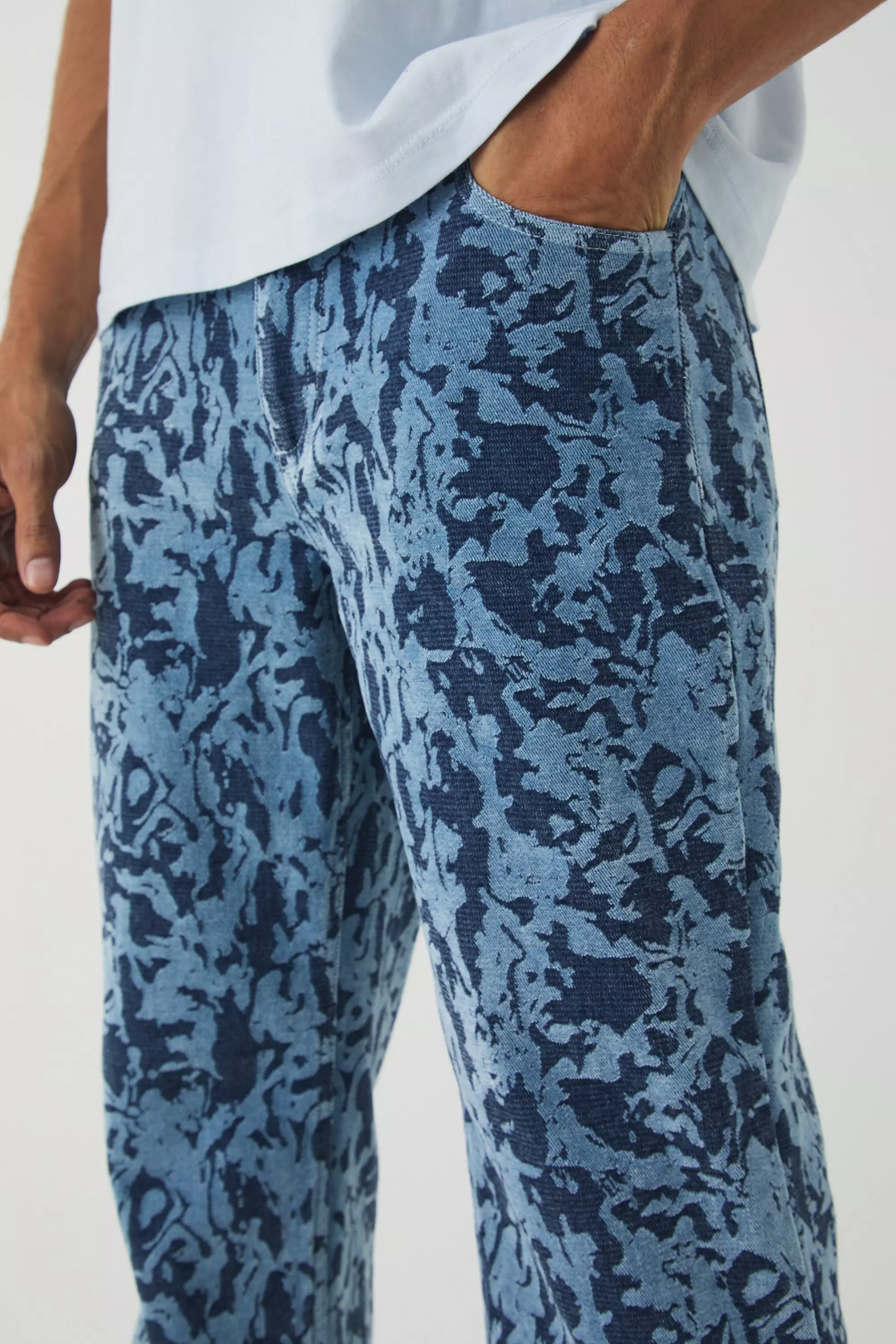 Blue Relaxed Fit Abstract Flock Turn Up Hem Jeans alternative image