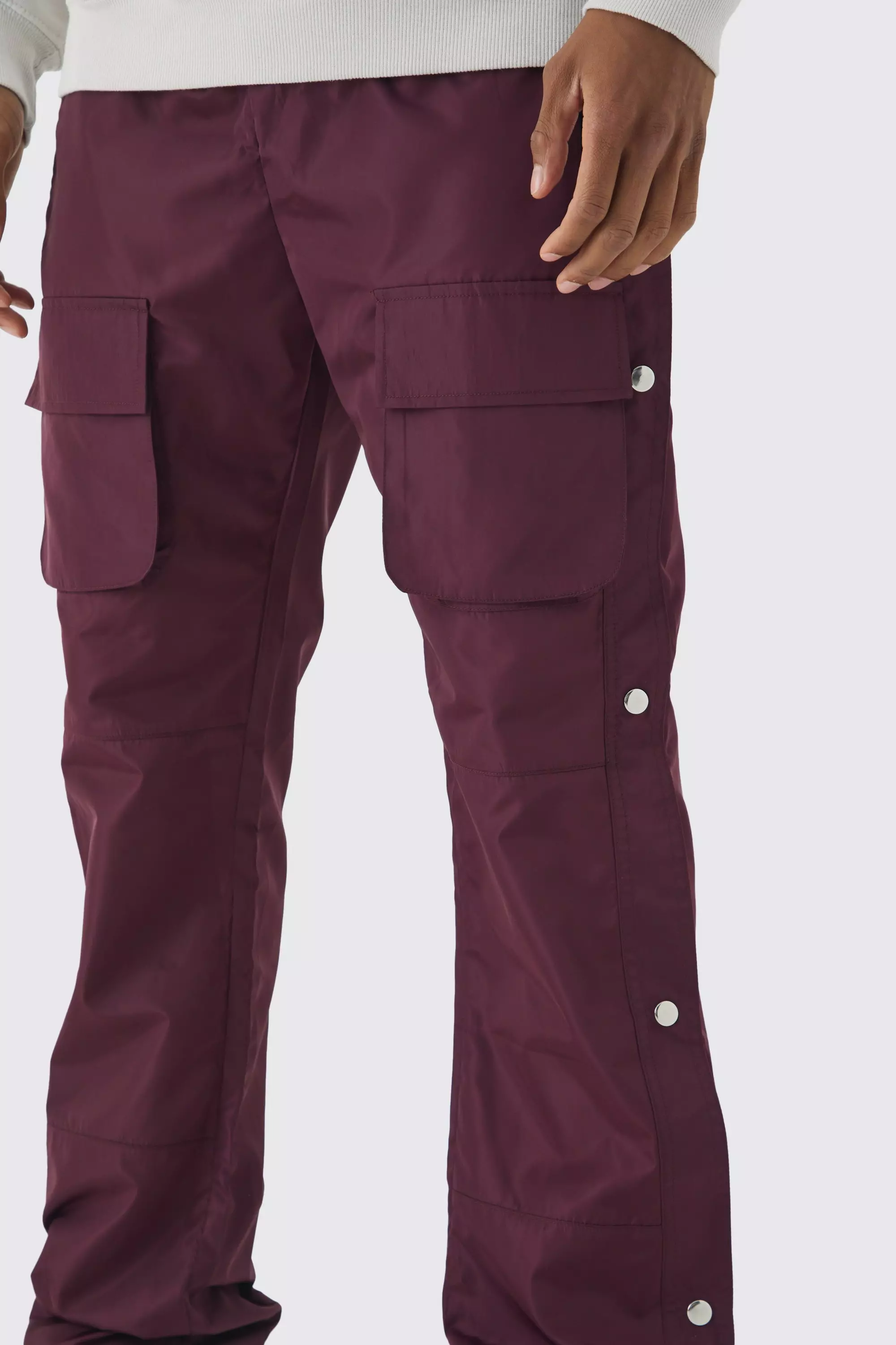 Elasticated Waist Slim Flare Stacked Cargo Trousers | boohooMAN USA