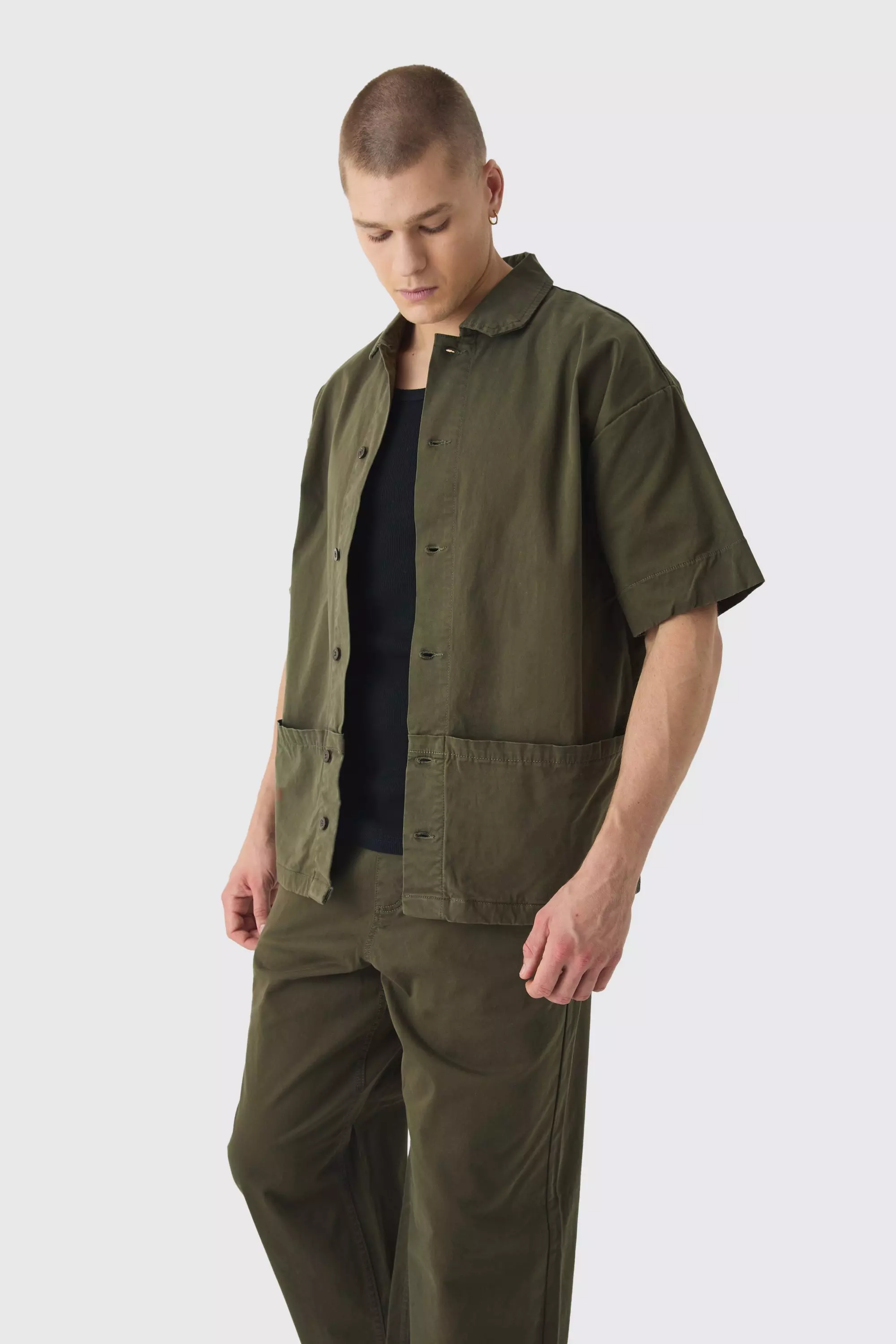 Khaki Oversized Boxy Twill Branded Shirt & Trouser Set alternative image