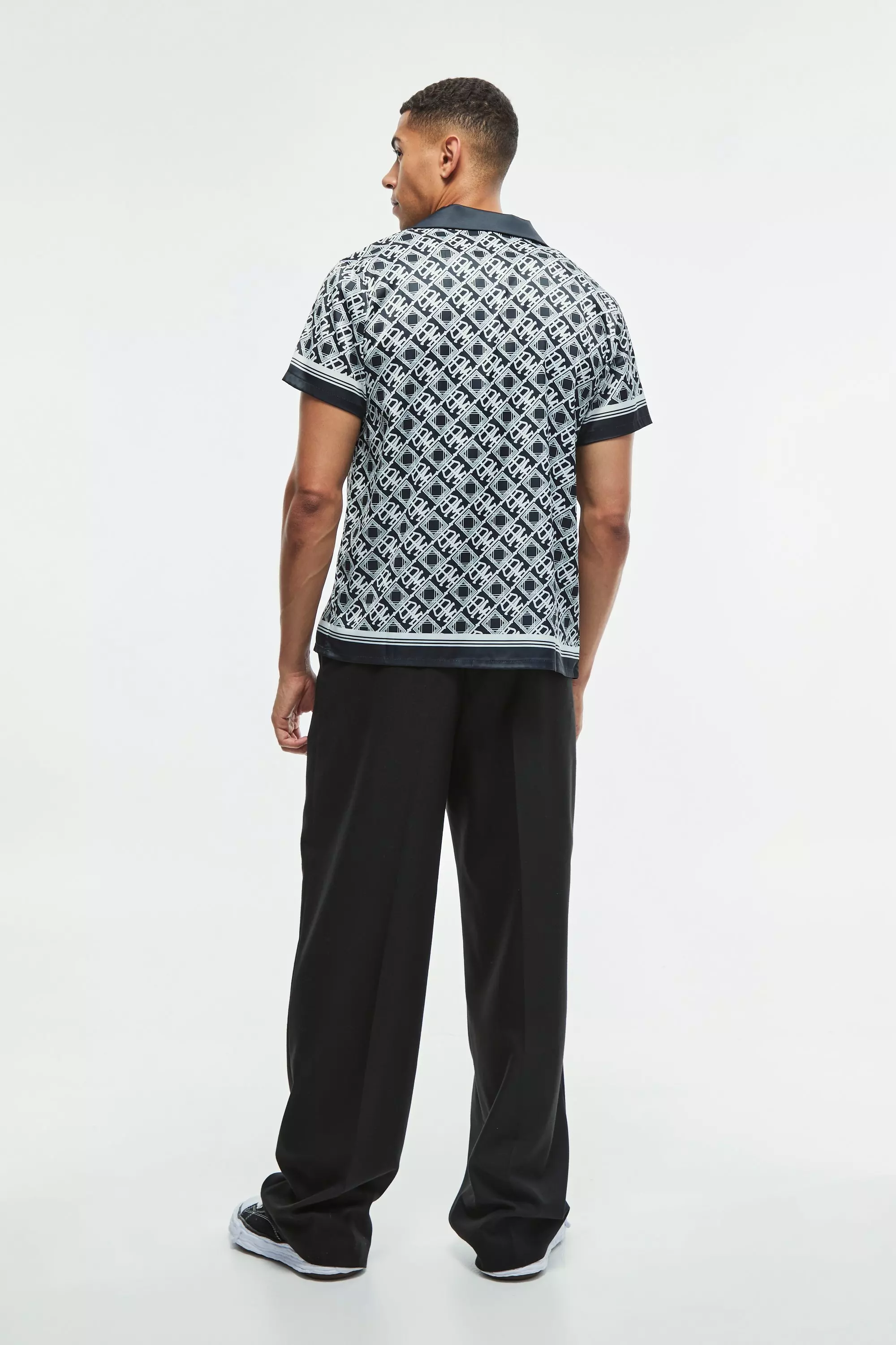 Navy Regular Fit Monogram Satin Shirt alternative image
